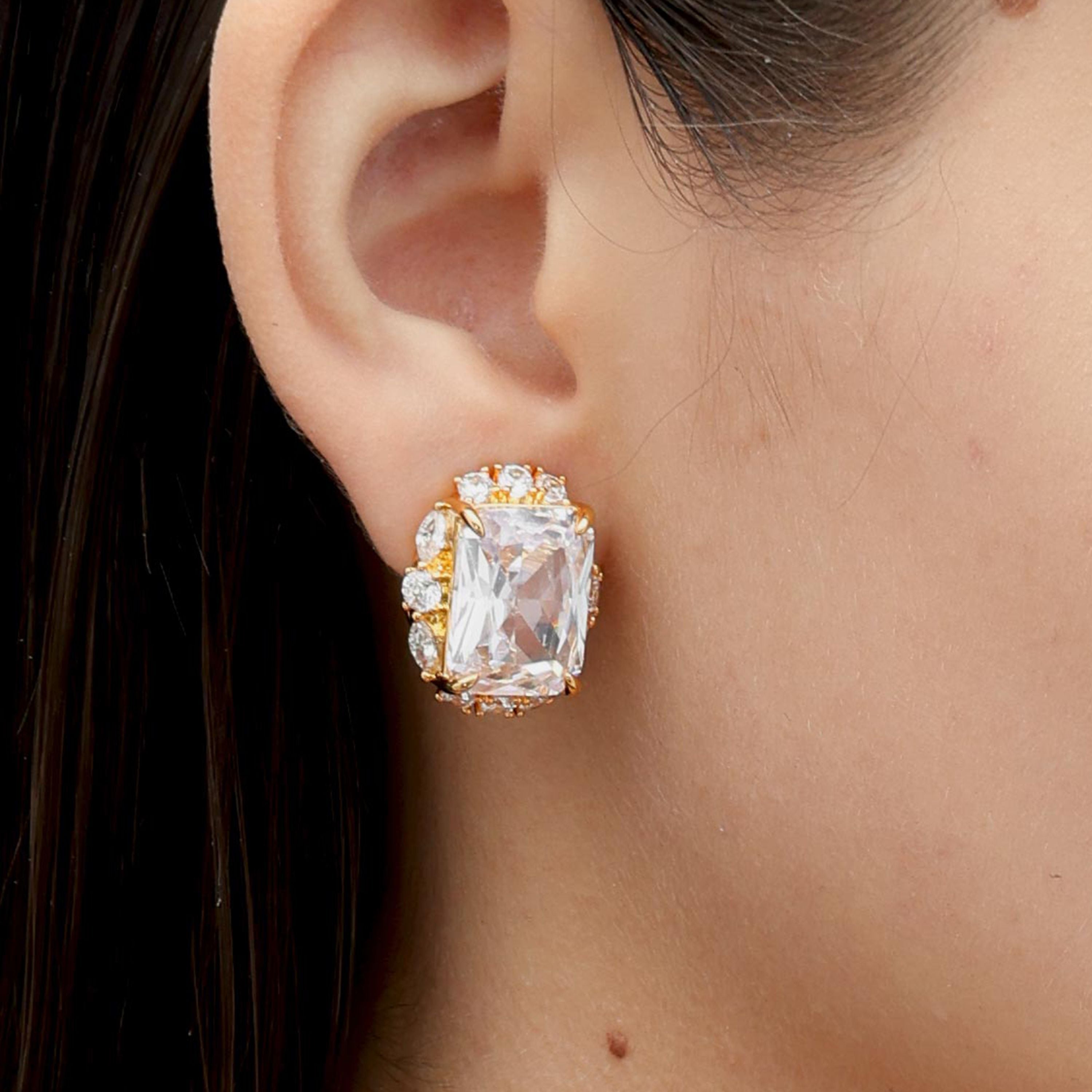 RSNY Princess Square Earrings - RSNY R2113B 铜镀金/银耳针 约18*22*8mm 时尚感几何造型/精选优质仿钻石/轻量化品牌工艺/高韧性弹簧耳扣