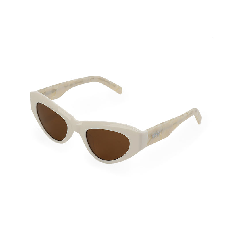 RSNY Dazzling SOFT Cat Eye Sunglasses - RSNY ·MJ0011C · Plate/nylon lenses · Frame width 145.7mm/temple length 145mm · Lens width 50mm/height 36.5mm · Unisex triangular cat glasses frame design/0 touch metal logo/widened temple is more comfortable to wear/milky white frame and gray texture temple mix and match color matching