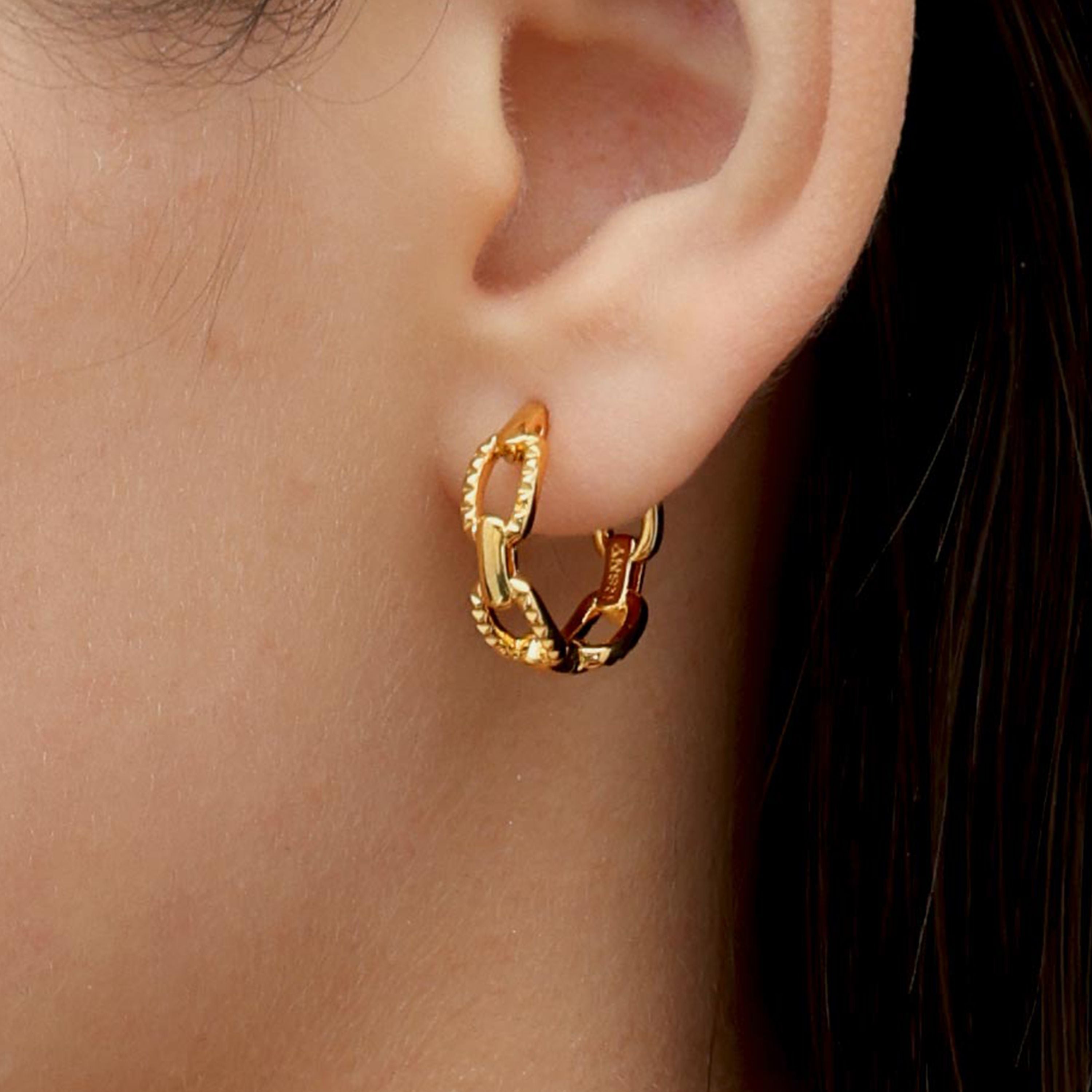 RSNY diamond pattern chain earrings - RSNY R2082B 铜镀金/银耳针 重量:4g 约19*6*19mm 钻石纹链条元素/轻量化镂空工艺/纯手工镶嵌技艺/镜面级精工抛光