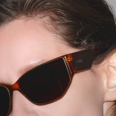 RSNY Grande SQUARE Sunglasses - RSNY ·MJ0013B · Plate/nylon lenses · Frame width 145.3mm/temple length 145mm Lens width 62.5mm/height 42.5mm · Unisex flat embedded square frame design/0 touch metal logo/widened temple to wear more comfortable/light brown color frame and dark brown temple gradual change color scheme