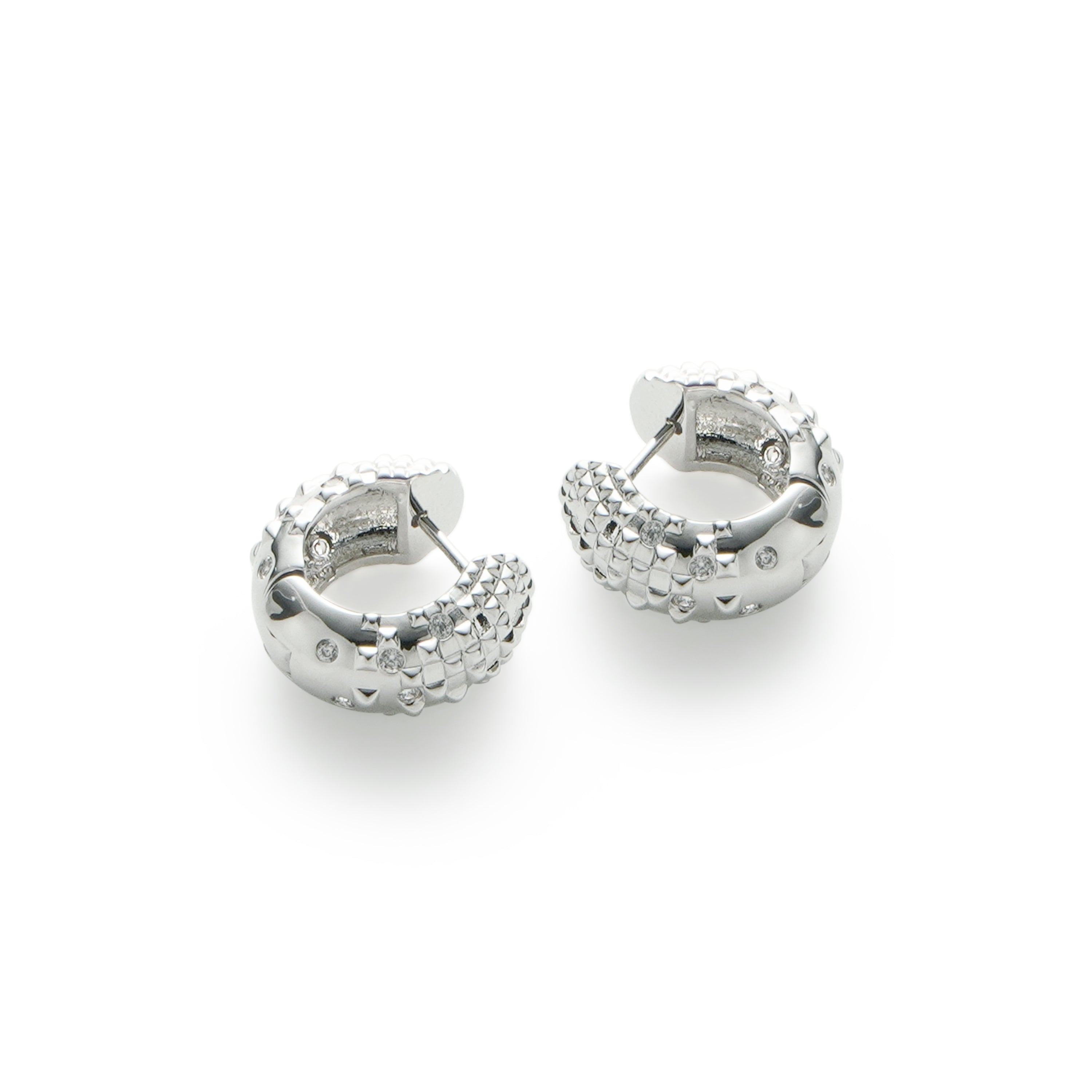 RSNY Diamond Textured Earrings - RSNY R2140A 铜镀铑/银耳针 约8*16*17mm 钻石纹设计元素/时尚感几何造型/镜面级精工抛光/纯银高品质耳针