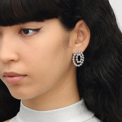 RSNY round ring smart stud earrings - RSNY R2120A Copper Rhodium Plated/Tremella Needle Size: 21 * 25 * 2mm three-dimensional geometric design/mirror-grade Seiko polishing/pure manual carving process/sterling silver high-quality ear needles