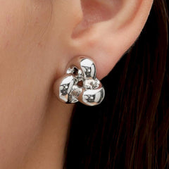 RSNY Geometric Stud Earrings - RSNY R2128A 铜镀铑/银耳针 约20*19*8mm 几何缠绕感元素/交错环几何造型/轻量化品牌工艺/高韧性弹簧耳扣
