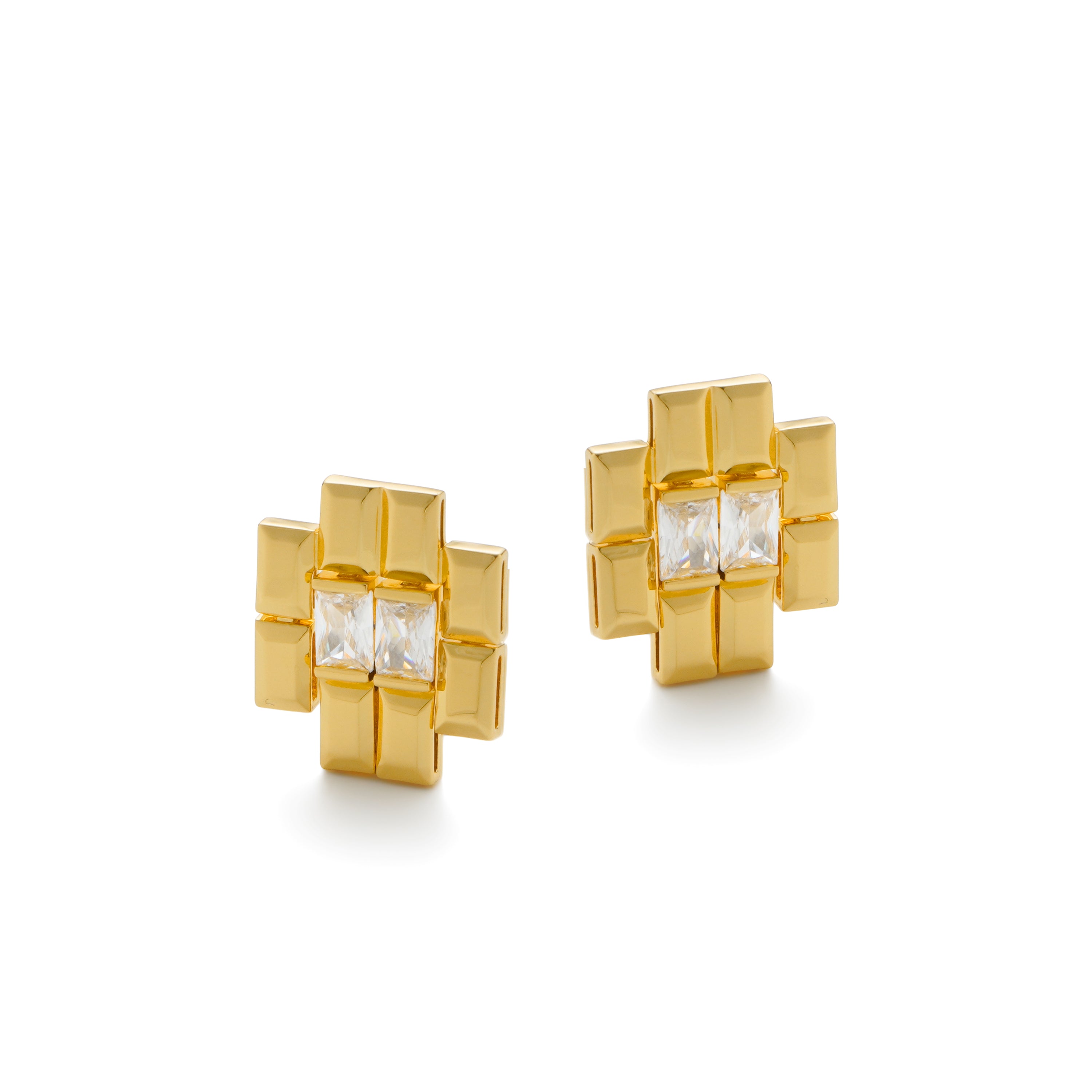 RSNY princess square splicing stud earrings - RSNY R2147B 铜镀金/银耳针 约25*21*3mm 钻石型设计元素/时尚感几何造型/镜面级精工抛光/纯银高品质耳针