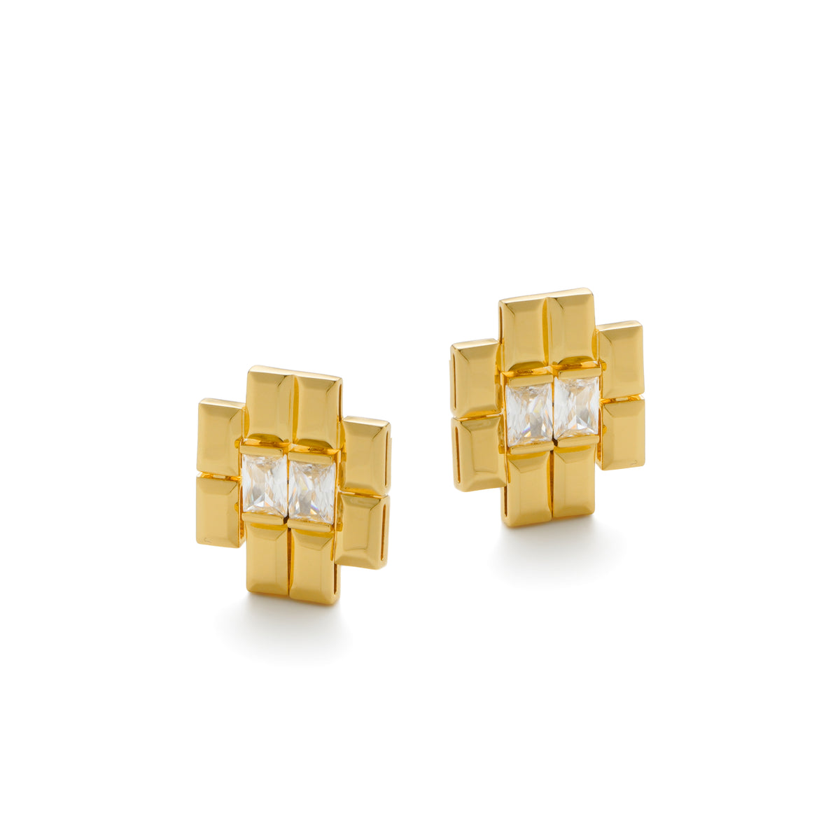 RSNY princess square splicing stud earrings - RSNY R2147B 铜镀金/银耳针 约25*21*3mm 钻石型设计元素/时尚感几何造型/镜面级精工抛光/纯银高品质耳针