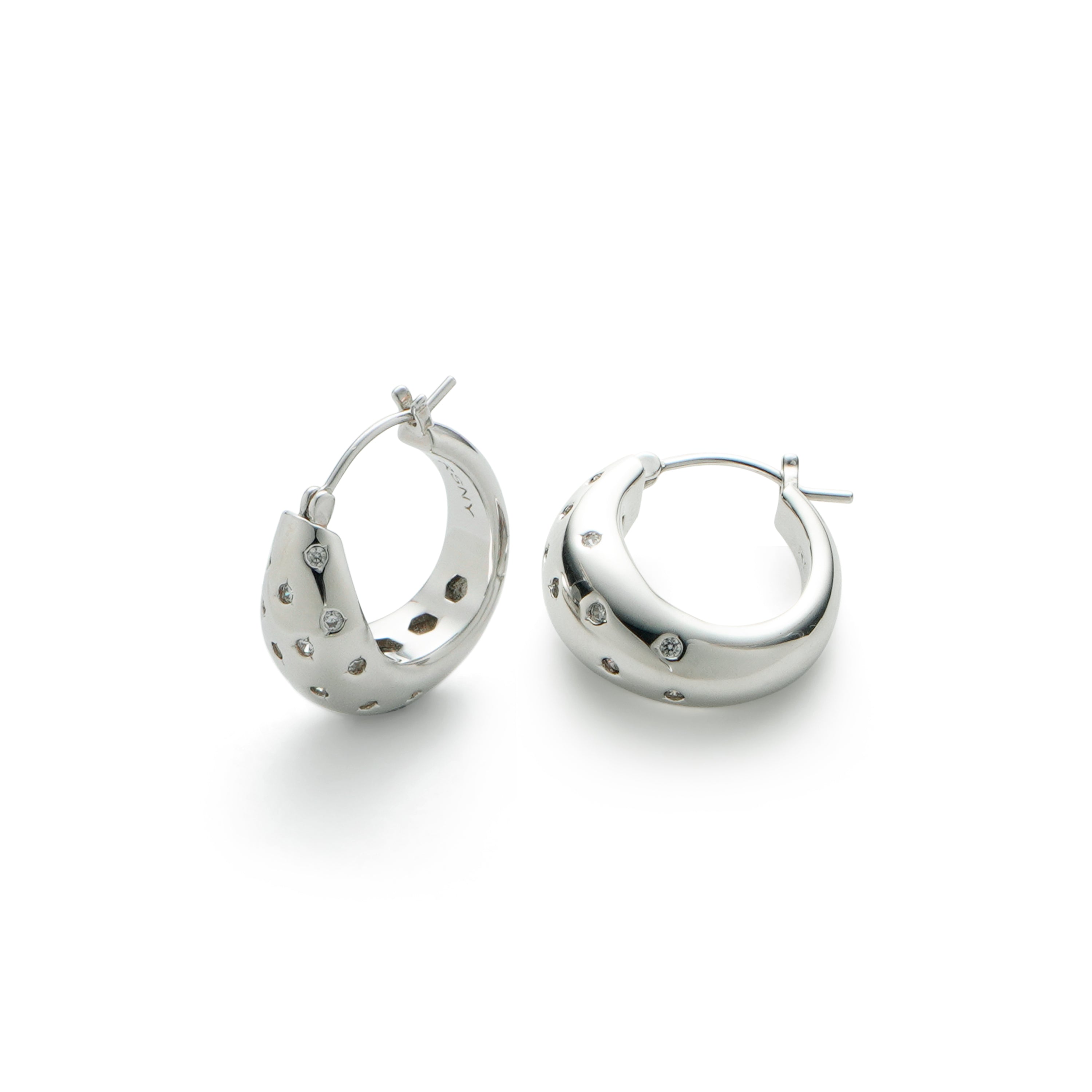 RSNY simple line earrings - RSNY R2123A 铜镀铑/银耳针 约10*21*21mm 立体感几何设计/镜面级精工抛光/精选优质仿钻石/纯银高品质耳针