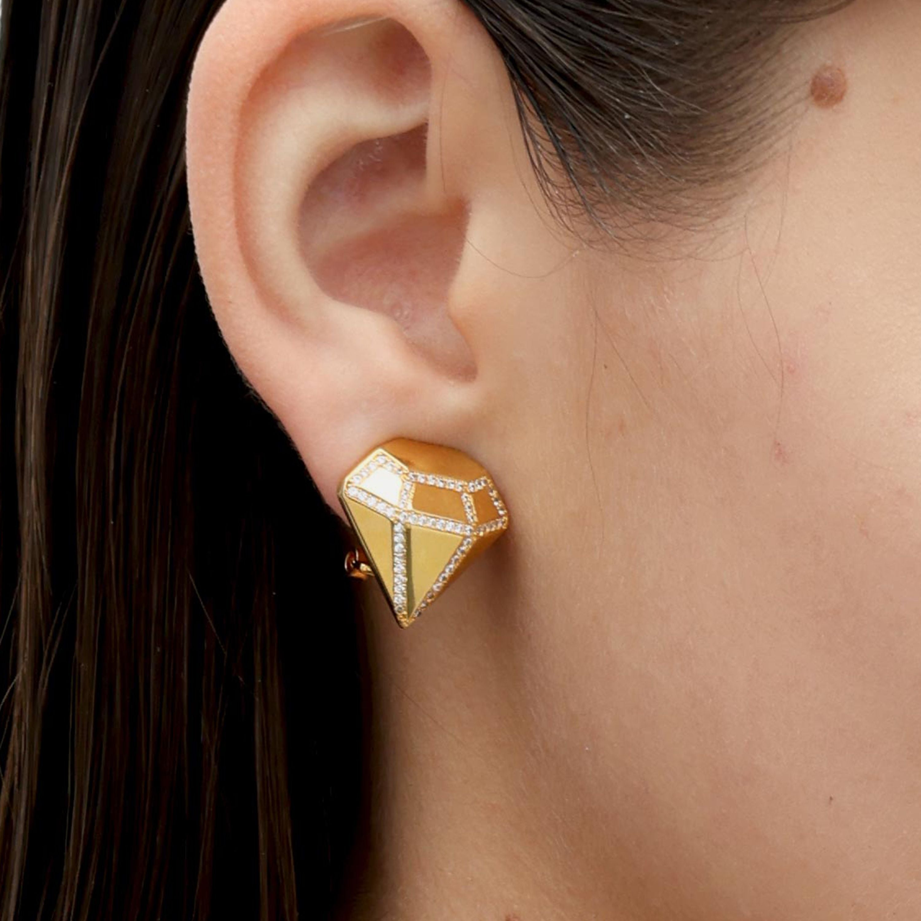 RSNY three-dimensional drill stud earrings - RSNY R2088B 铜镀金/S925银耳针/立方氧化锆 重量:7.8g 约20*5*20mm 钻石型设计元素/纯银高品质耳针/纯手工镶嵌技艺/镜面级精工抛光/轻量化品牌工艺