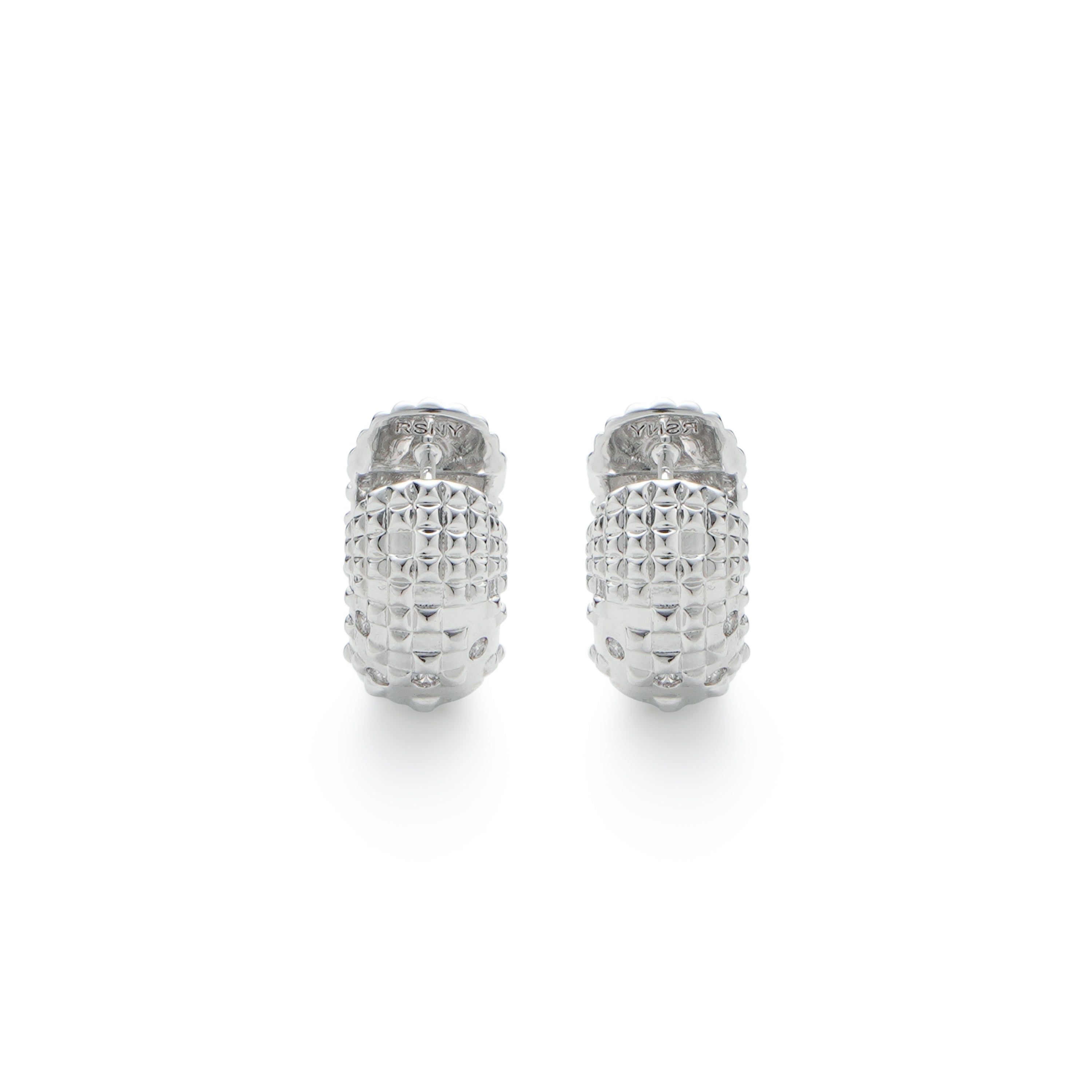 RSNY Diamond Textured Earrings - RSNY R2140A 铜镀铑/银耳针 约8*16*17mm 钻石纹设计元素/时尚感几何造型/镜面级精工抛光/纯银高品质耳针