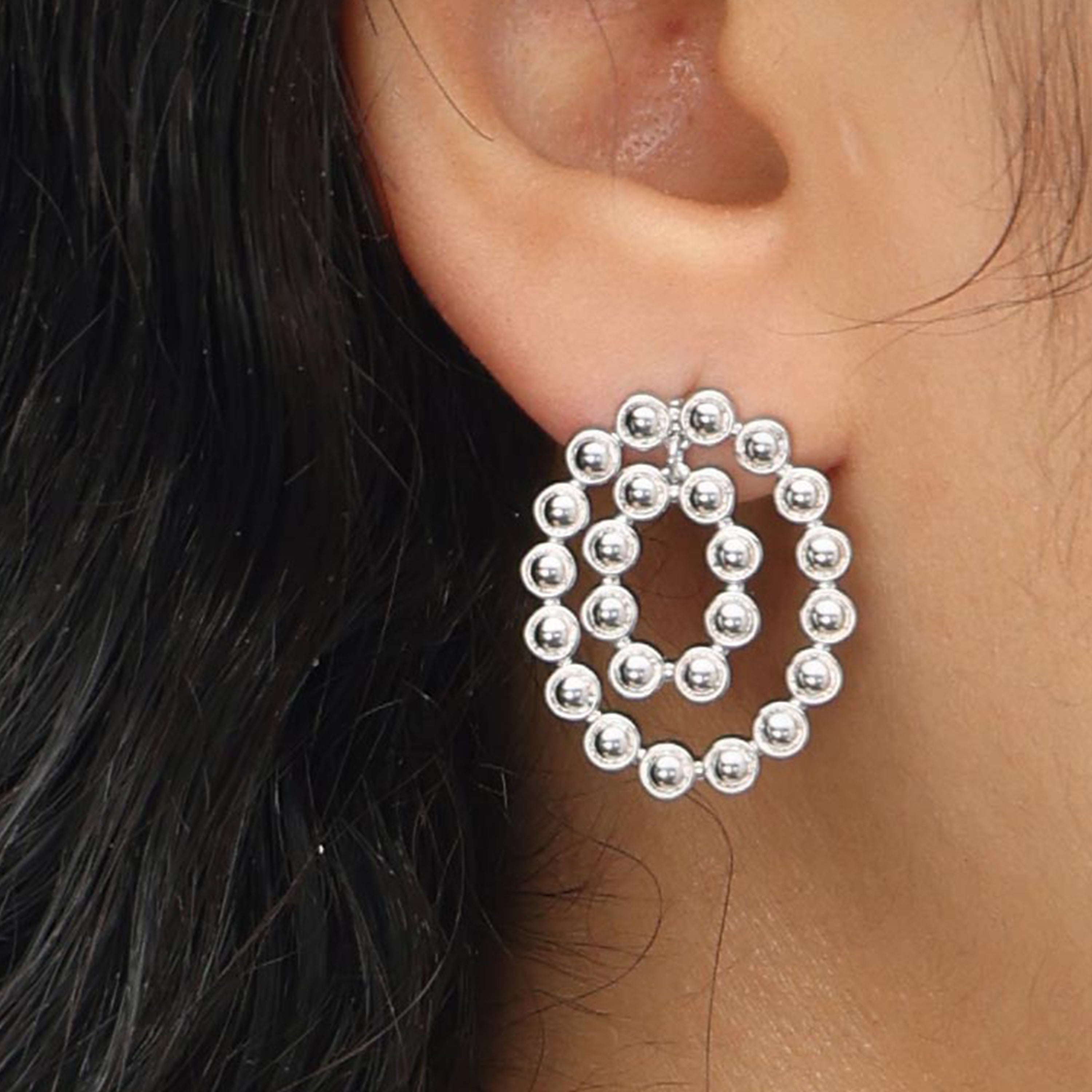 RSNY round ring smart stud earrings - RSNY R2120A Copper Rhodium Plated/Tremella Needle Size: 21 * 25 * 2mm three-dimensional geometric design/mirror-grade Seiko polishing/pure manual carving process/sterling silver high-quality ear needles