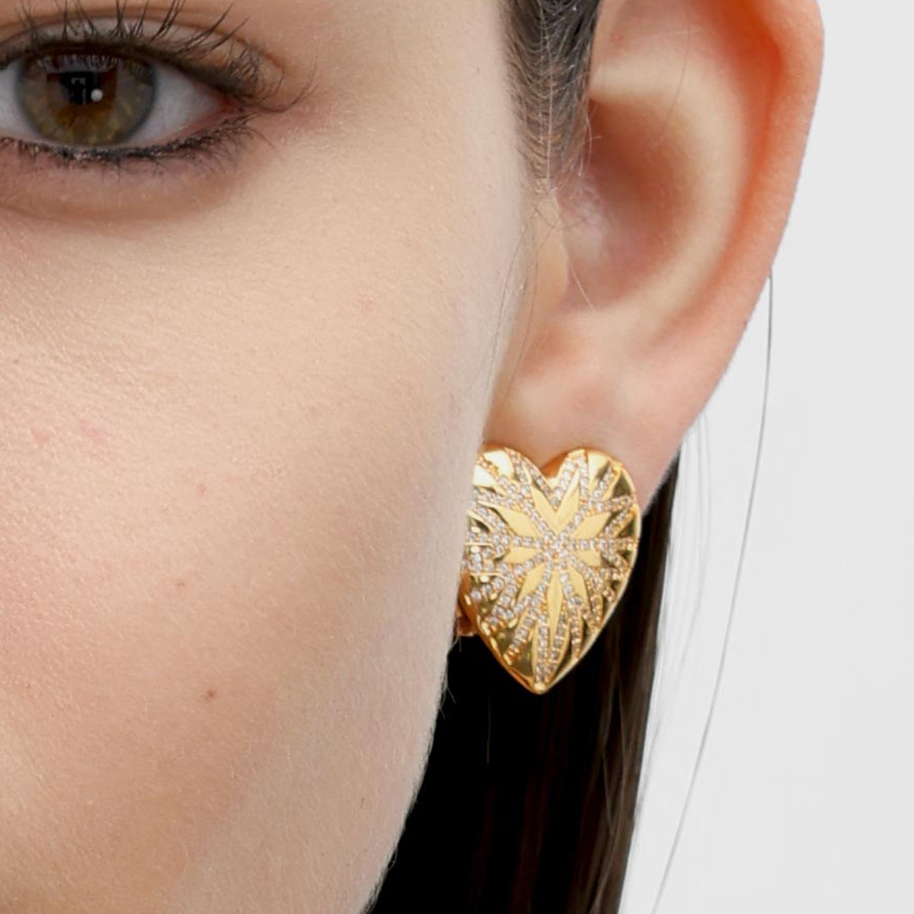 RSNY love diamond stud earrings - RSNY R2095B 铜镀金/银耳针 约20*21*3mm 爱心型设计元素/几何感切面造型/镜面级精工抛光/高韧性弹簧耳扣