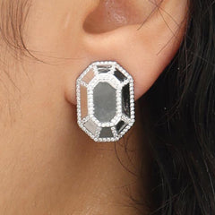 RSNY Redeen Styling Earrings - RSNY R2100A Copper Rhodium Plated/Tremella Needle Size: 14 * 20 * 4mm diamond-grade delicate cut/mirror-grade Seiko polishing/pure manual inlay skills/exquisite detail processing
