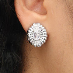 RSNY Roman Styling Earrings - RSNY R2121A 铜镀铑/银耳针 约17*20*7mm 时尚绕圈纹设计/时尚感几何造型/精选优质仿钻石/高韧性弹簧耳扣