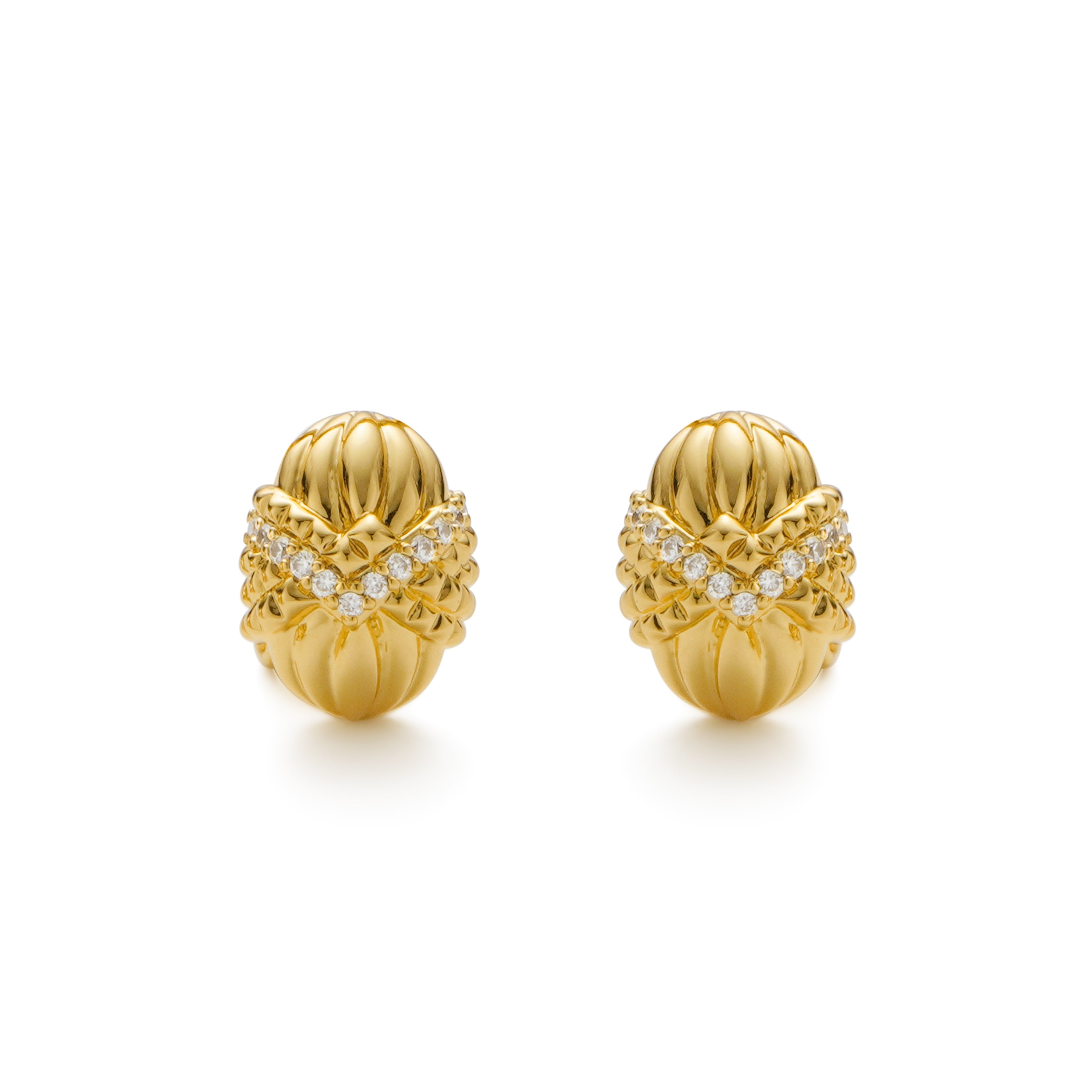 RSNY Roman Styling Earrings - RSNY R2122B 铜镀金/银耳针 约12*17*18mm 钻石纹设计元素/交错环几何造型/纯手工精雕工艺/高韧性弹簧耳扣