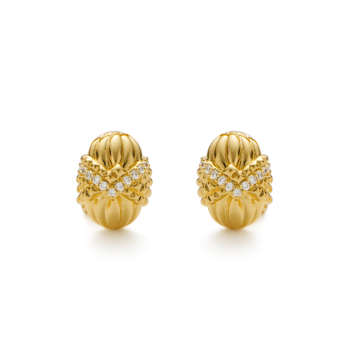 RSNY Roman Styling Earrings - RSNY R2122B 铜镀金/银耳针 约12*17*18mm 钻石纹设计元素/交错环几何造型/纯手工精雕工艺/高韧性弹簧耳扣