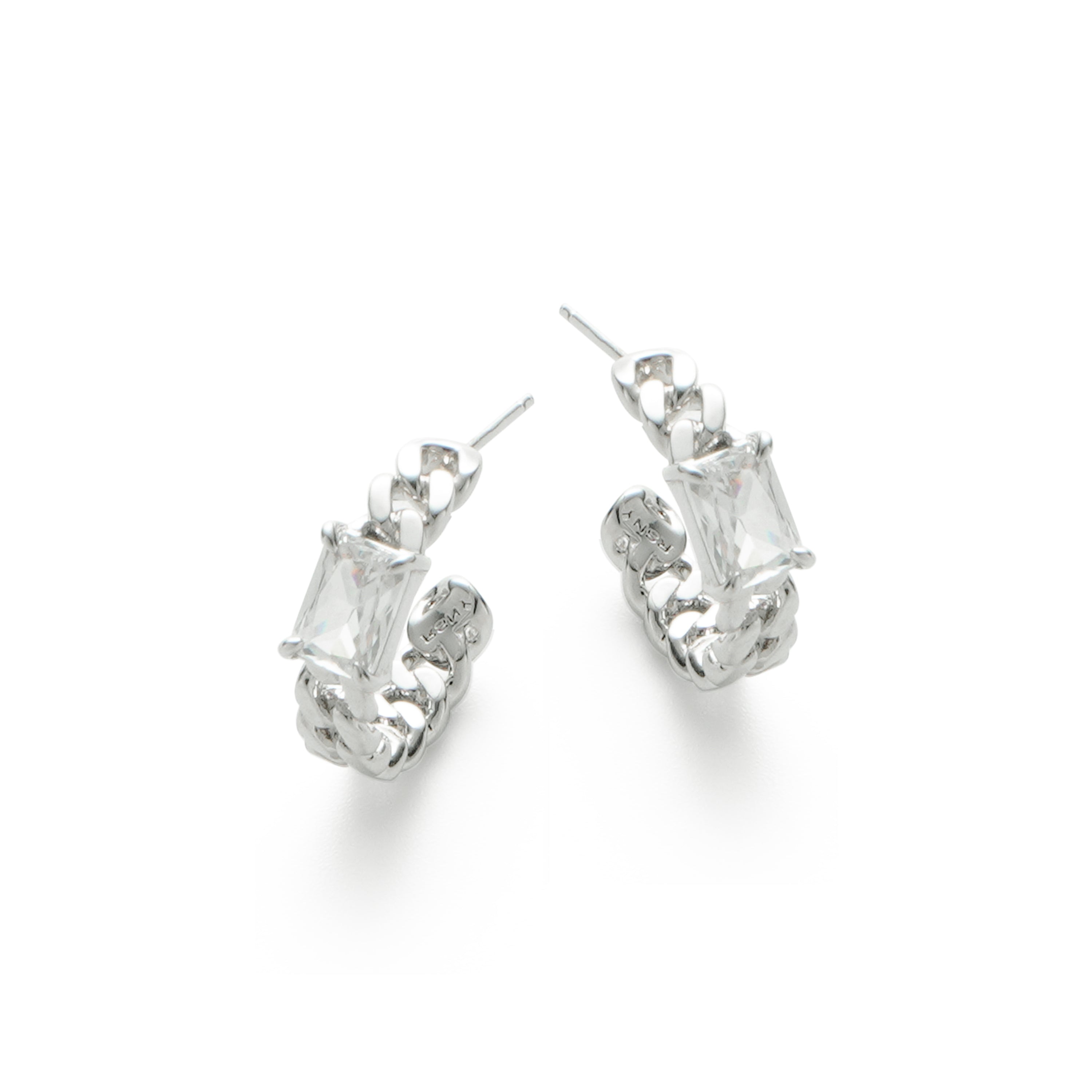 RSNY princess square chain earrings - RSNY R2106A 铜镀铑/银耳针 约6*19*20mm 几何感切面造型/镜面级精工抛光/精致感细节处理/精选优质仿钻石