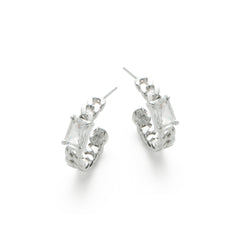 RSNY princess square chain earrings - RSNY R2106A 铜镀铑/银耳针 约6*19*20mm 几何感切面造型/镜面级精工抛光/精致感细节处理/精选优质仿钻石