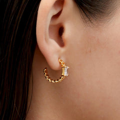 RSNY Princess Square Chain Earrings - RSNY R2106B 铜镀金/银耳针 约6*19*20mm 几何感切面造型/镜面级精工抛光/精致感细节处理/精选优质仿钻石