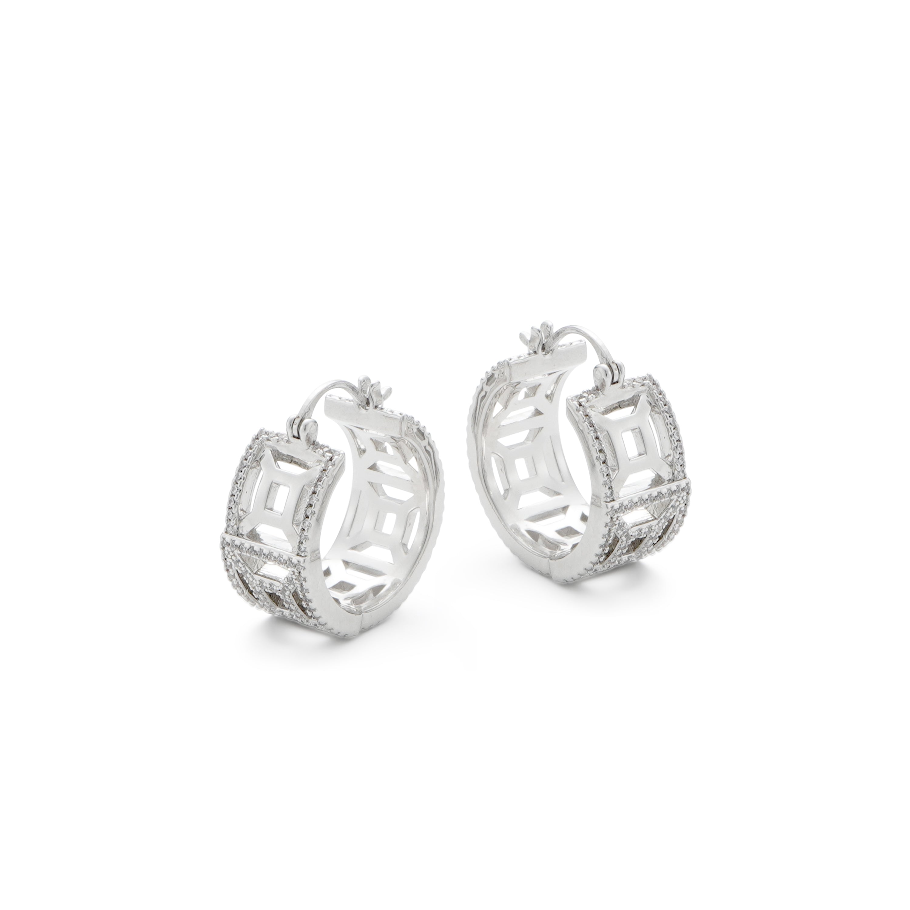 RSNY Diamond Line Earrings - RSNY R2041A Copper Rhodium Plated/S925 Tremella Needle/Cubic Zirconia Weight: 12g Size: 24 * 10 * 22mm Diamond pattern design elements/lightweight hollowing process/pure manual inlay skills/mirror-level precision polishing