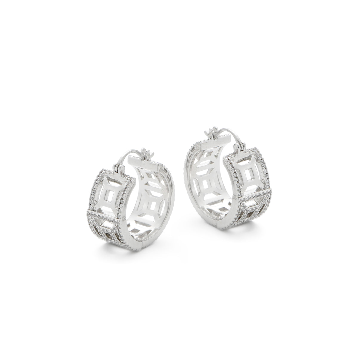 RSNY Diamond Line Earrings - RSNY R2041A Copper Rhodium Plated/S925 Tremella Needle/Cubic Zirconia Weight: 12g Size: 24 * 10 * 22mm Diamond pattern design elements/lightweight hollowing process/pure manual inlay skills/mirror-level precision polishing