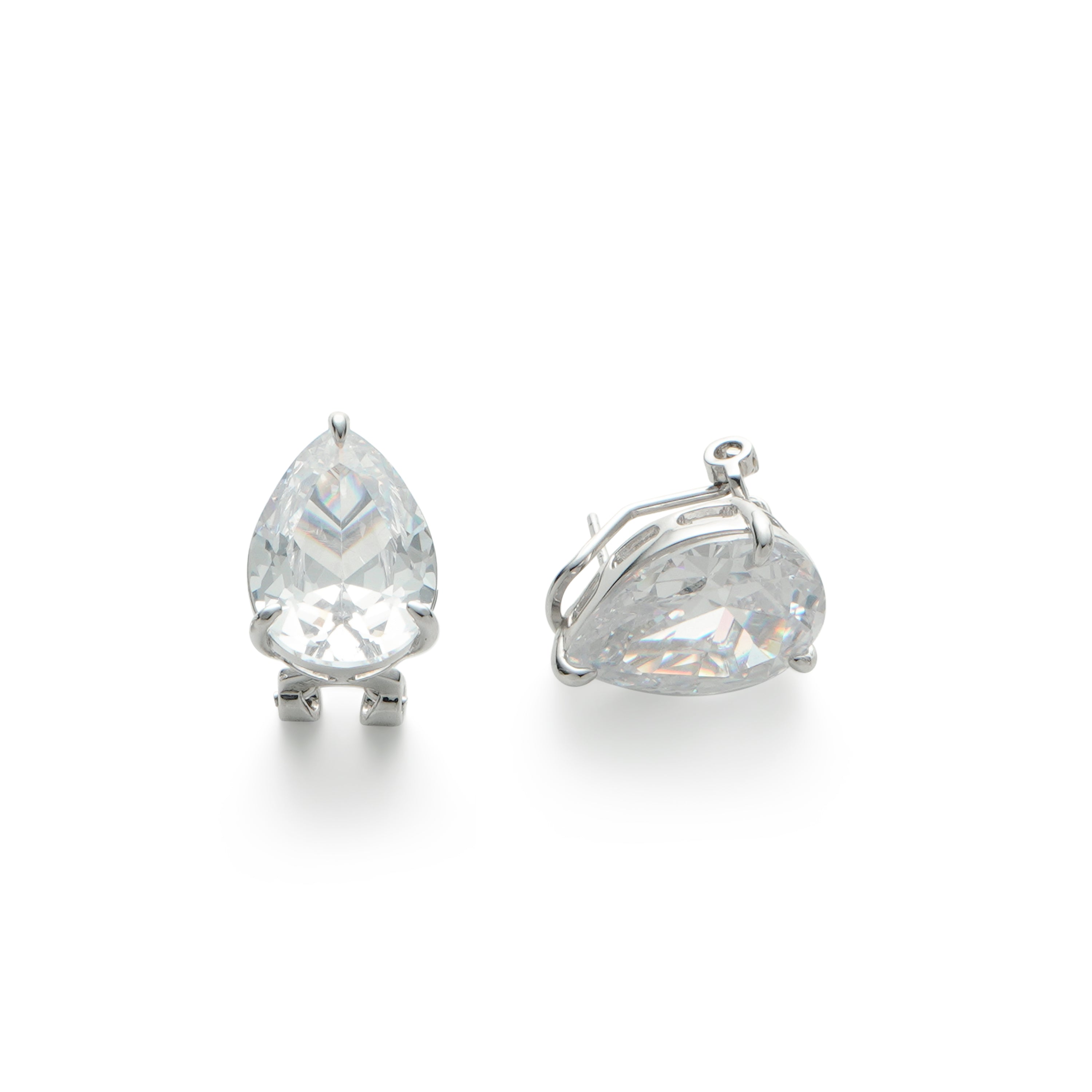 RSNY water drop shape diamond stud earrings - RSNY R2131A 铜镀铑/银耳针 约13*19*8mm 钻石型设计元素/通勤款几何造型/精致感细节处理/纯手工镶嵌技艺