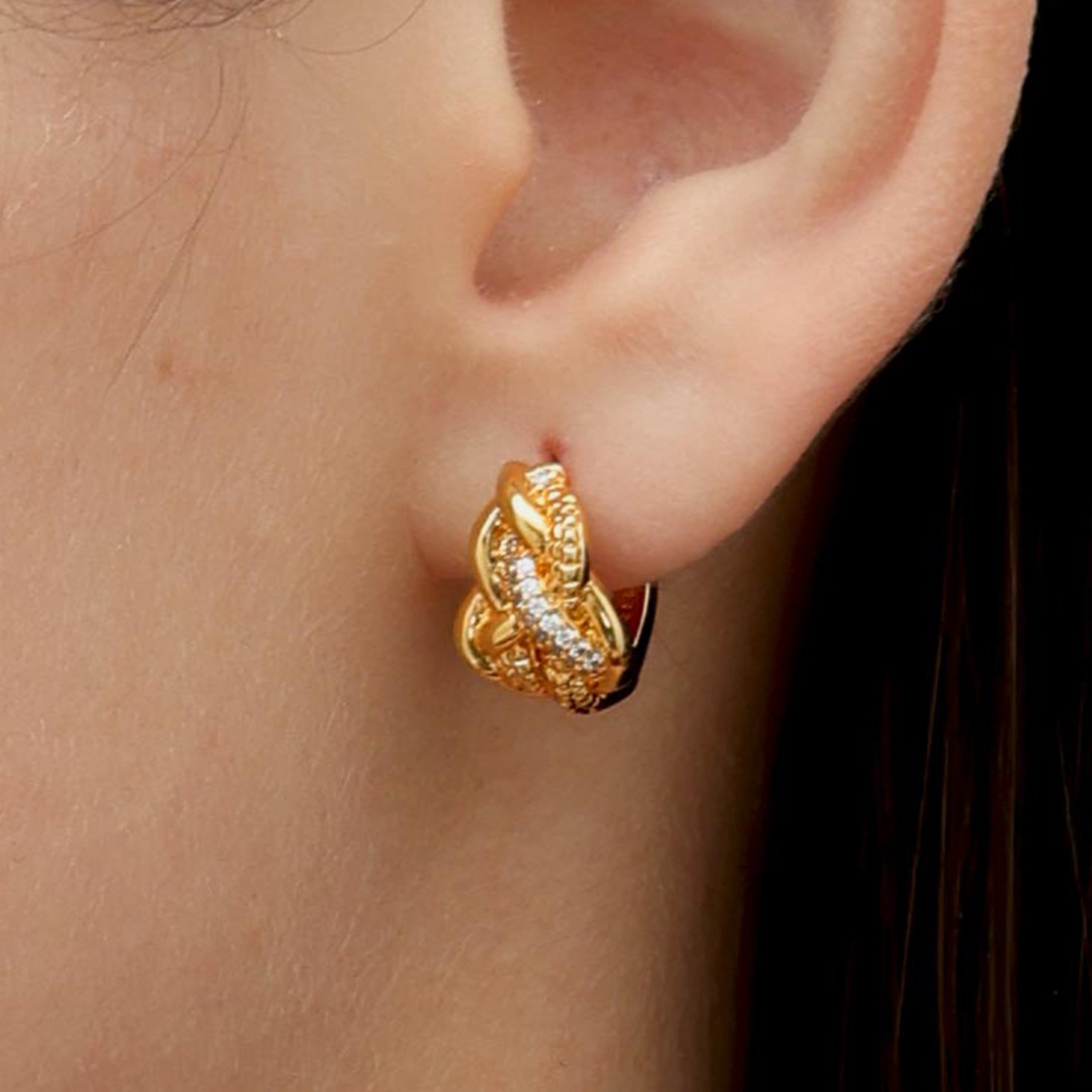 RSNY line shape earrings - RSNY R2108B 铜镀金/银耳针 约10*15*16mm 几何缠绕感元素/纯手工镶嵌技艺/马蹄环几何造型/纯银高品质耳针