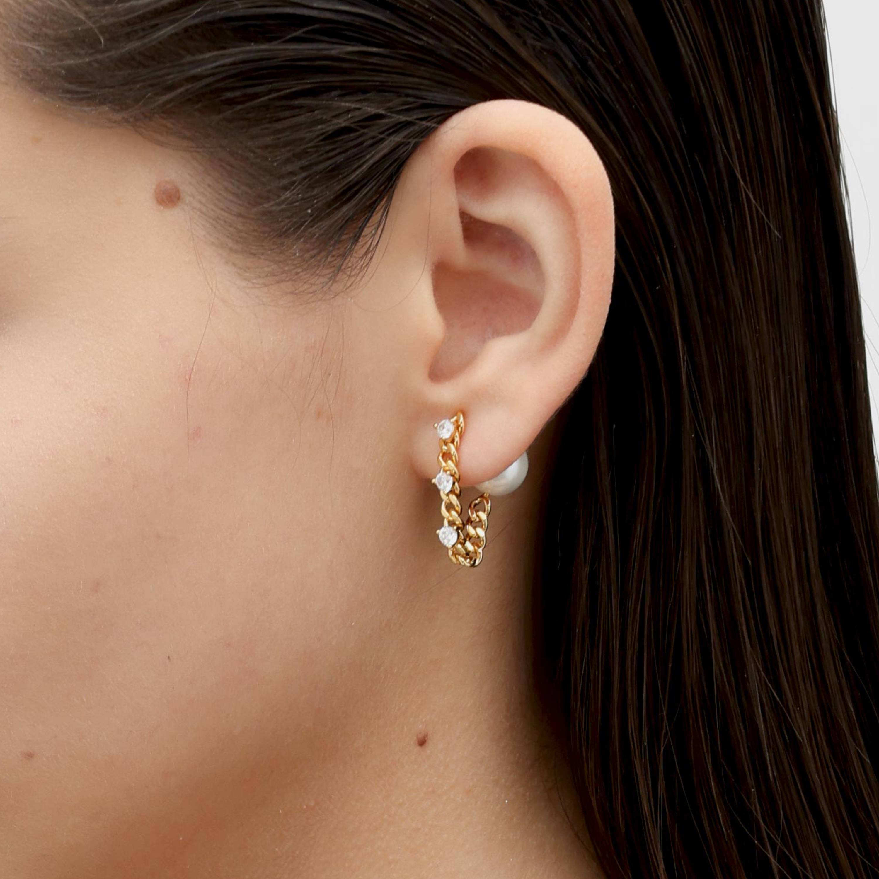 RSNY pearl soft chain earrings - RSNY R2167B 铜镀金/银耳针 约19*22*10mm 通勤款简约造型/纯手工镶嵌技艺/优选精品级贝珠/轻量化品牌工艺