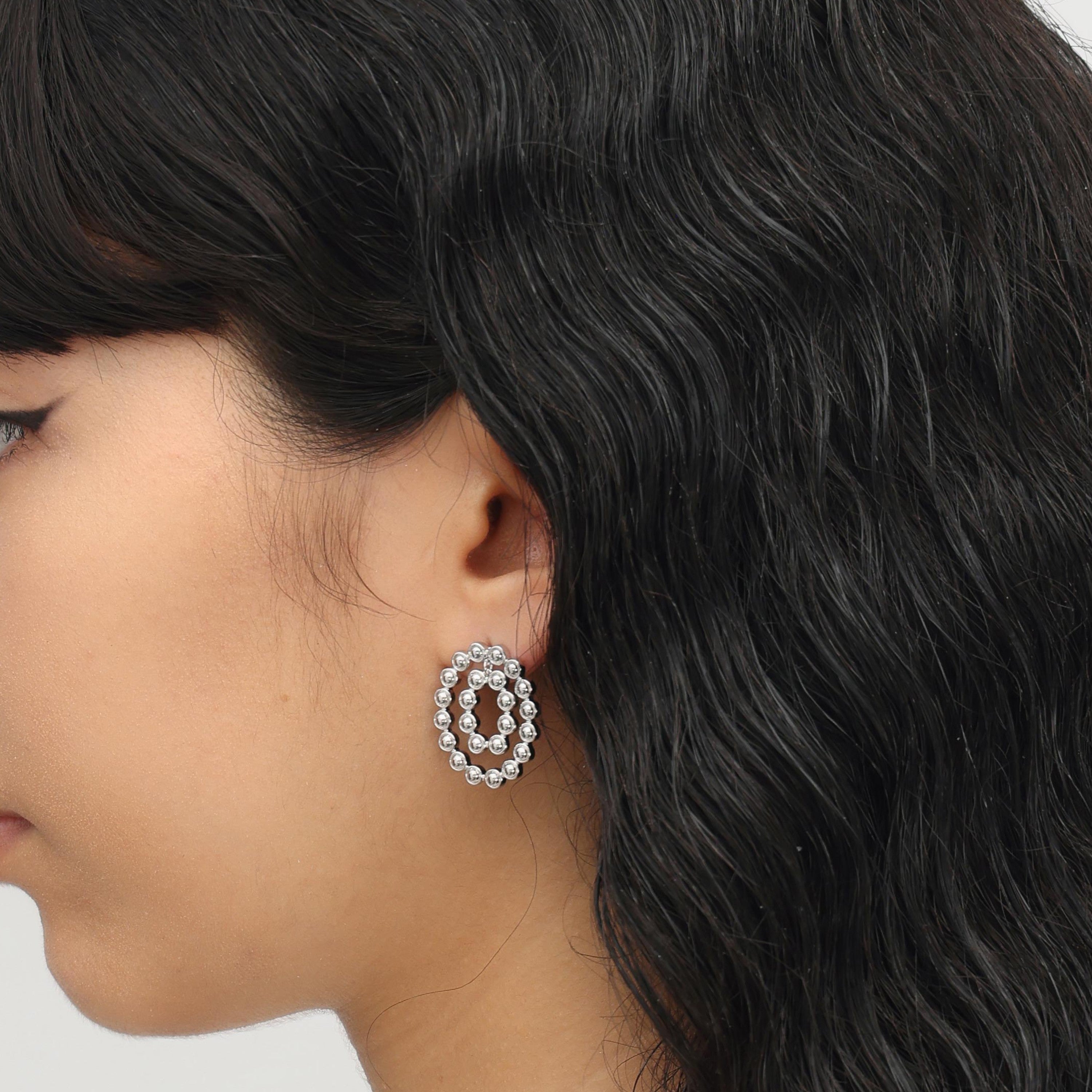 RSNY round ring smart stud earrings - RSNY R2120A Copper Rhodium Plated/Tremella Needle Size: 21 * 25 * 2mm three-dimensional geometric design/mirror-grade Seiko polishing/pure manual carving process/sterling silver high-quality ear needles