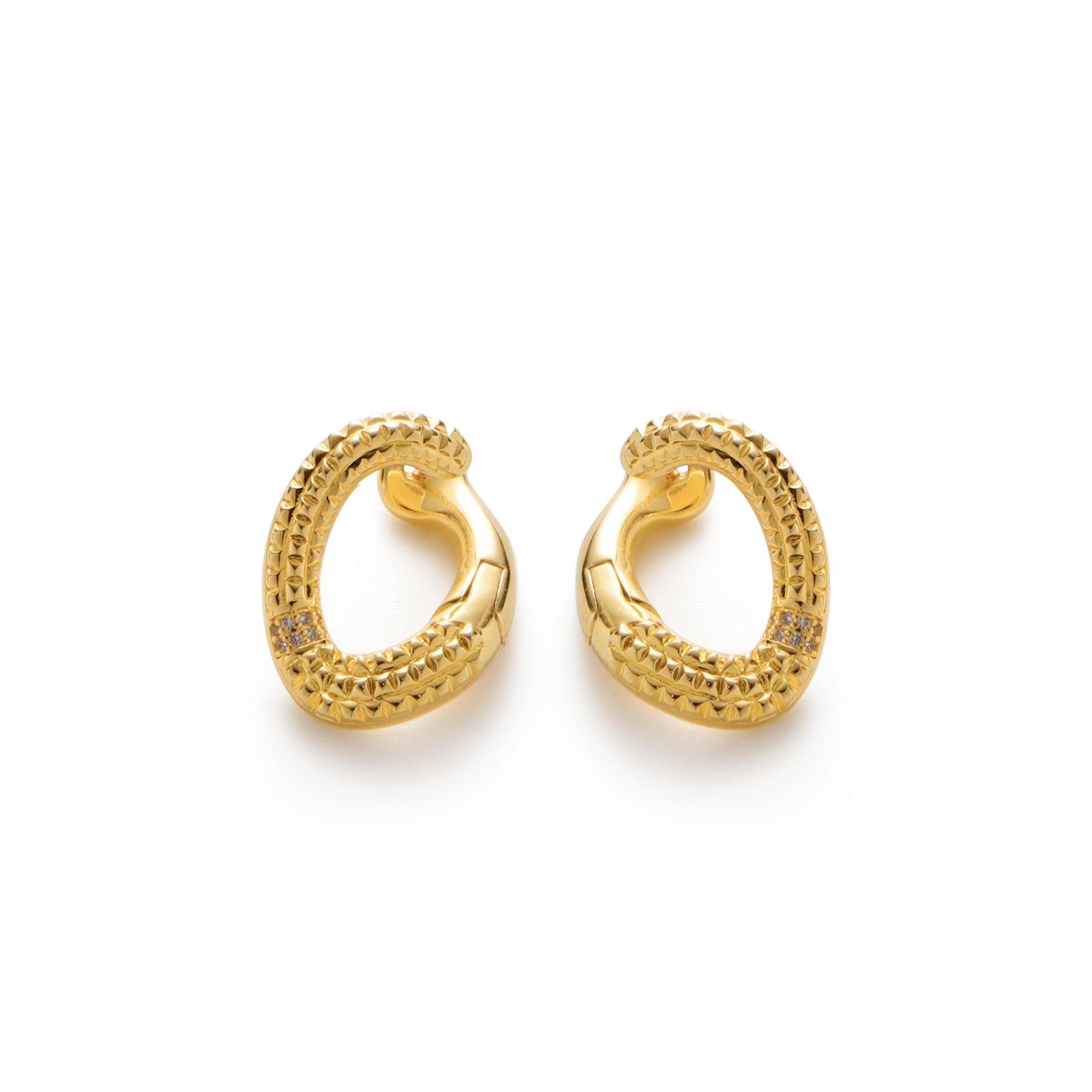 RSNY diamond pattern chain earrings - RSNY R2083B 铜镀金/银耳针约18*24*14mm 钻石纹设计元素/几何感切面造型/纯银高品质耳针/精巧感开合设计