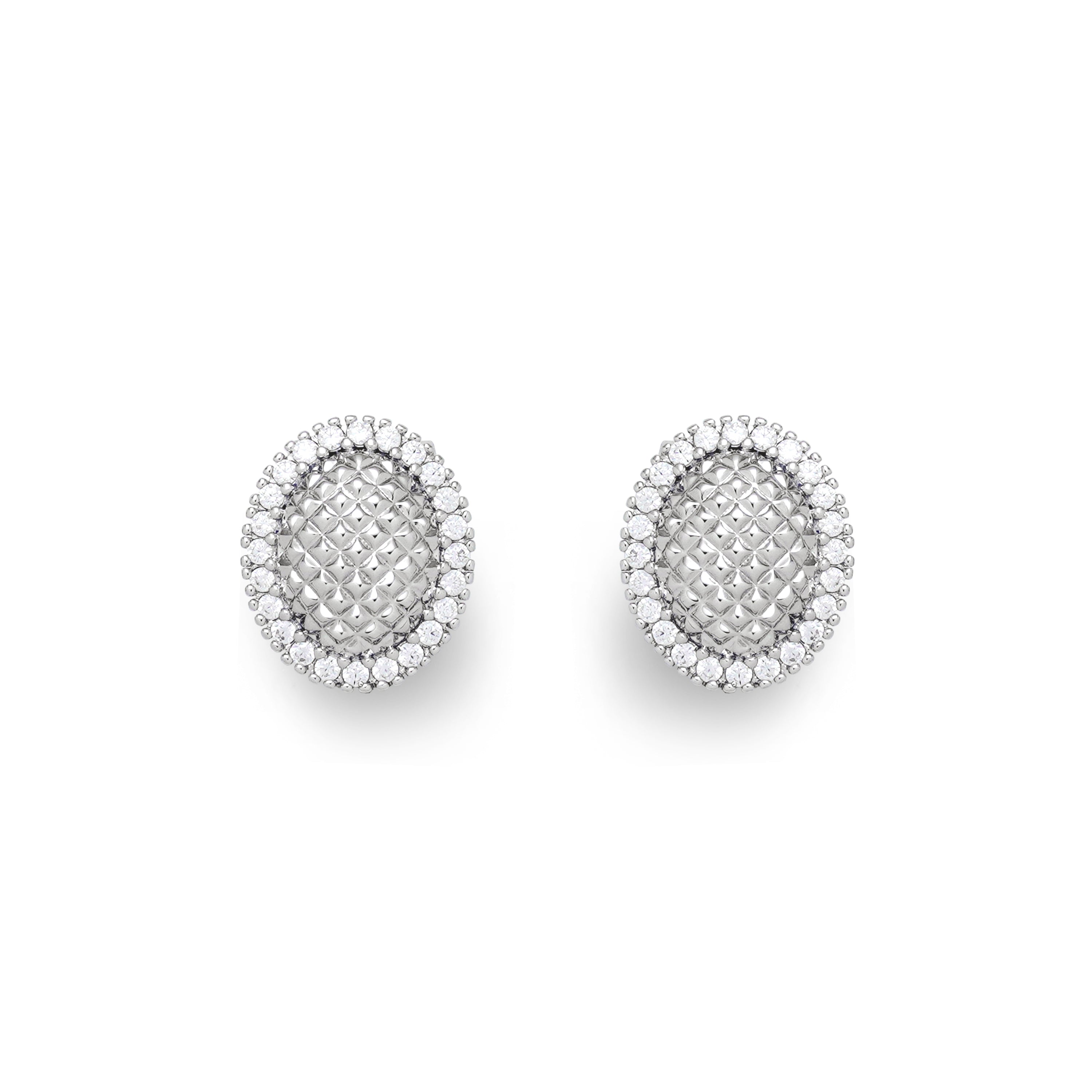 RSNY Diamond Egg Earrings - RSNY R2042A Copper Rhodium Plated/S925 Tremella Needle/Cubic Zirconia Weight: 5.4g Size: 15 * 13 * 5mm Diamond pattern design elements/sterling silver high-quality ear needles/pure manual inlay skills/mirror-level precision polishing/lightweight brand craftsmanship