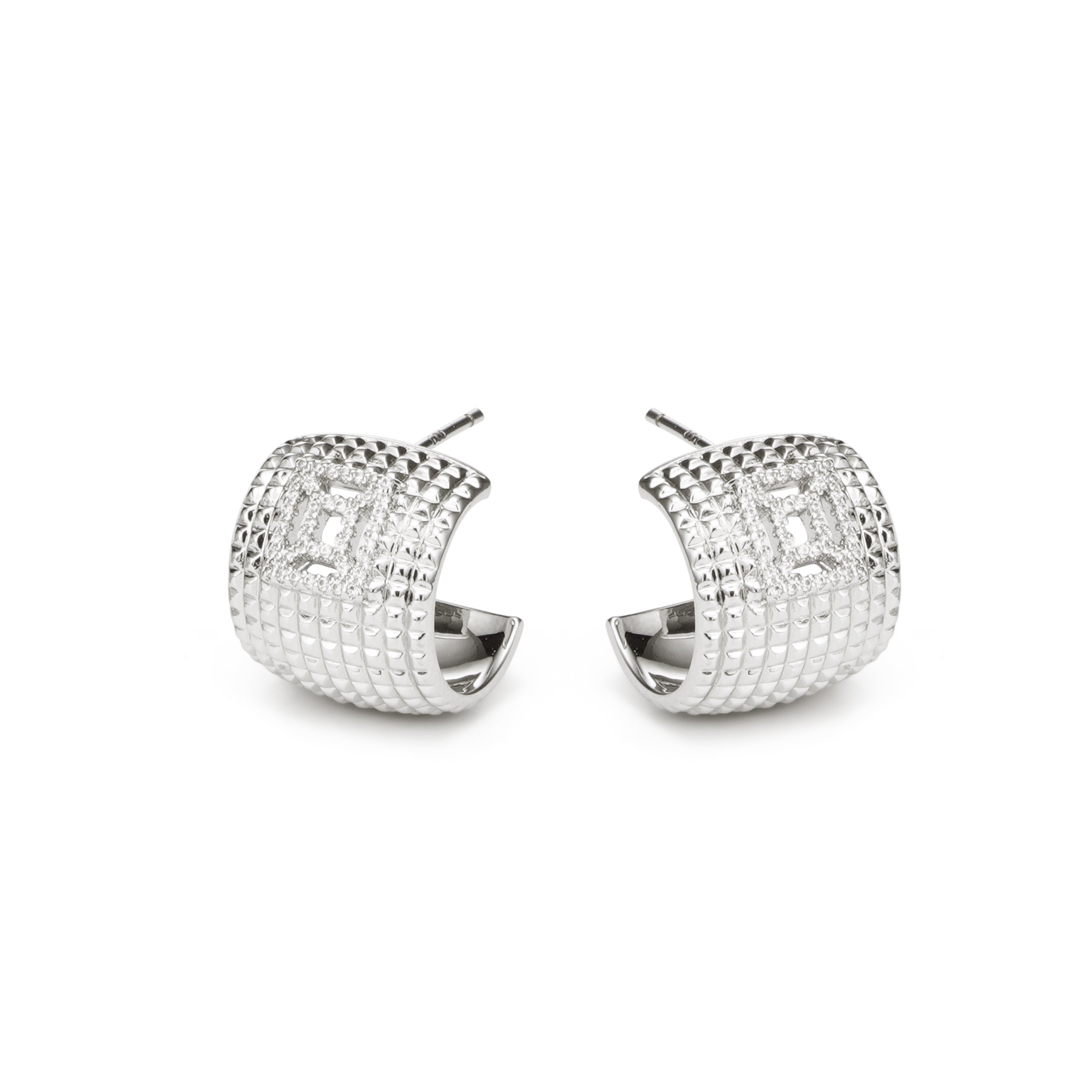 RSNY diamond pattern earrings - RSNY R2023A Copper Rhodium Plated/S925 Tremella Needle/Cubic Zirconia/Brand Ear Plug Weight: 7.9g Size: 17 * 14 * 13mm diamond pattern design elements/three-quarter-circle earrings/pure hand-inlaid skills/mirror-level Seiko polishing/lightweight brand craftsmanship