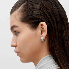 RSNY Roman Styling Earrings - RSNY R2122A 铜镀铑/银耳针 约12*17*18mm 钻石纹设计元素/交错环几何造型/纯手工精雕工艺/高韧性弹簧耳扣