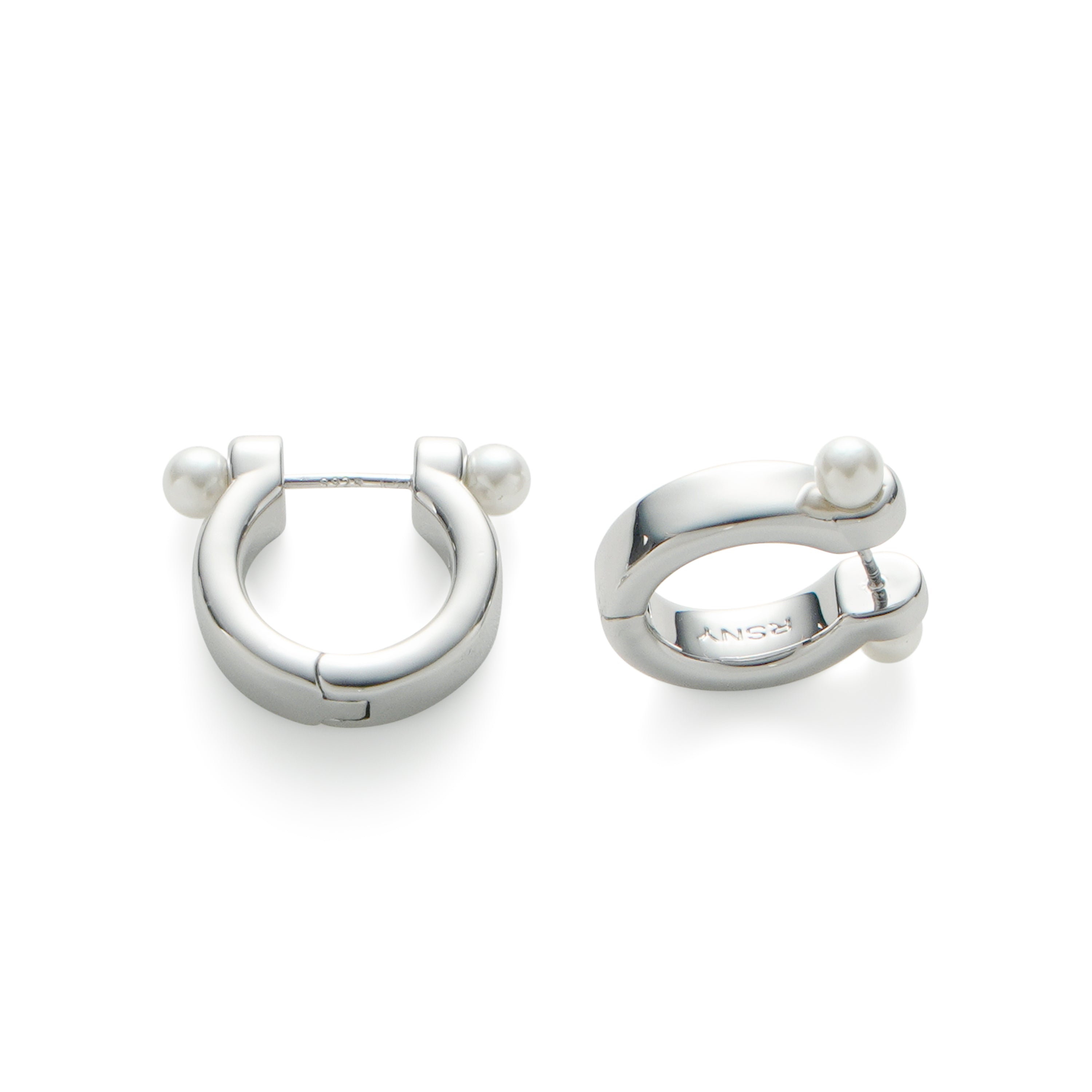 RSNY simple pearl earrings - RSNY R2110A 铜镀铑/银耳针 约5*18*20mm 通勤款几何造型/优选精品级贝珠/微厚重精巧质感/镜面级精工抛光
