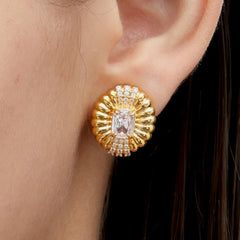RSNY Roman Styling Earrings - RSNY R2121B 铜镀金/银耳针 约17*20*7mm 时尚绕圈纹设计/时尚感几何造型/精选优质仿钻石/高韧性弹簧耳扣