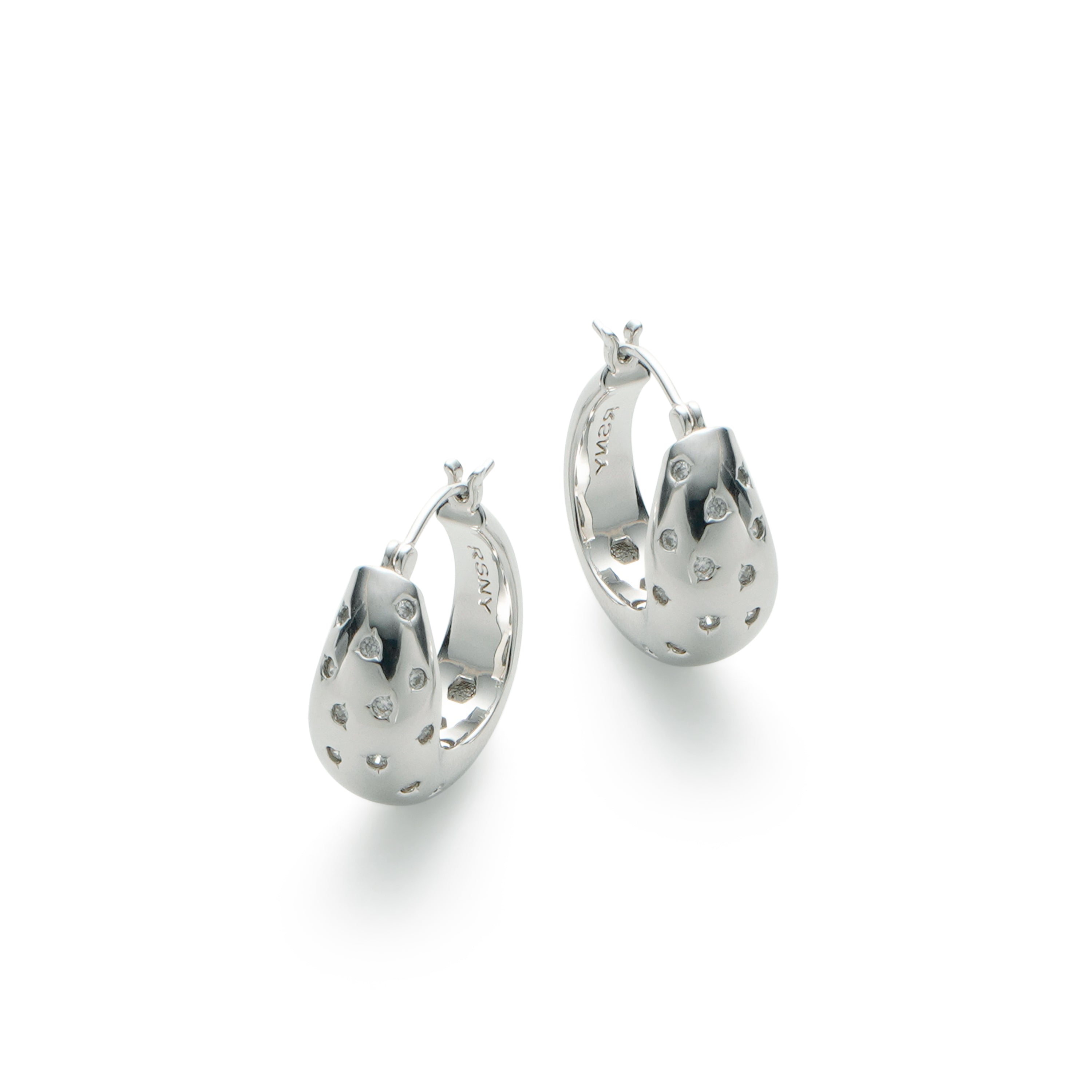 RSNY simple line earrings - RSNY R2123A 铜镀铑/银耳针 约10*21*21mm 立体感几何设计/镜面级精工抛光/精选优质仿钻石/纯银高品质耳针
