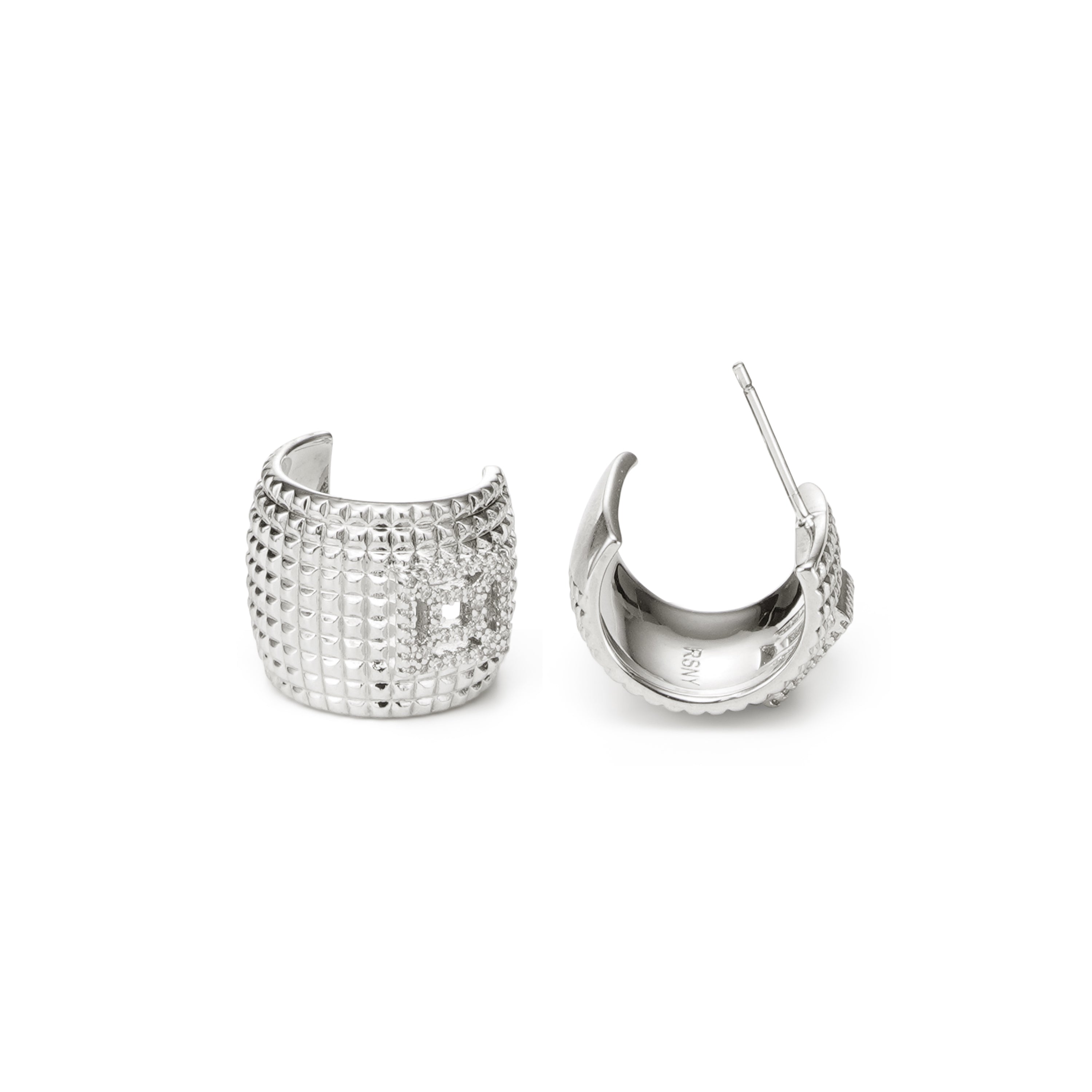 RSNY diamond pattern earrings - RSNY R2023A Copper Rhodium Plated/S925 Tremella Needle/Cubic Zirconia/Brand Ear Plug Weight: 7.9g Size: 17 * 14 * 13mm diamond pattern design elements/three-quarter-circle earrings/pure hand-inlaid skills/mirror-level Seiko polishing/lightweight brand craftsmanship