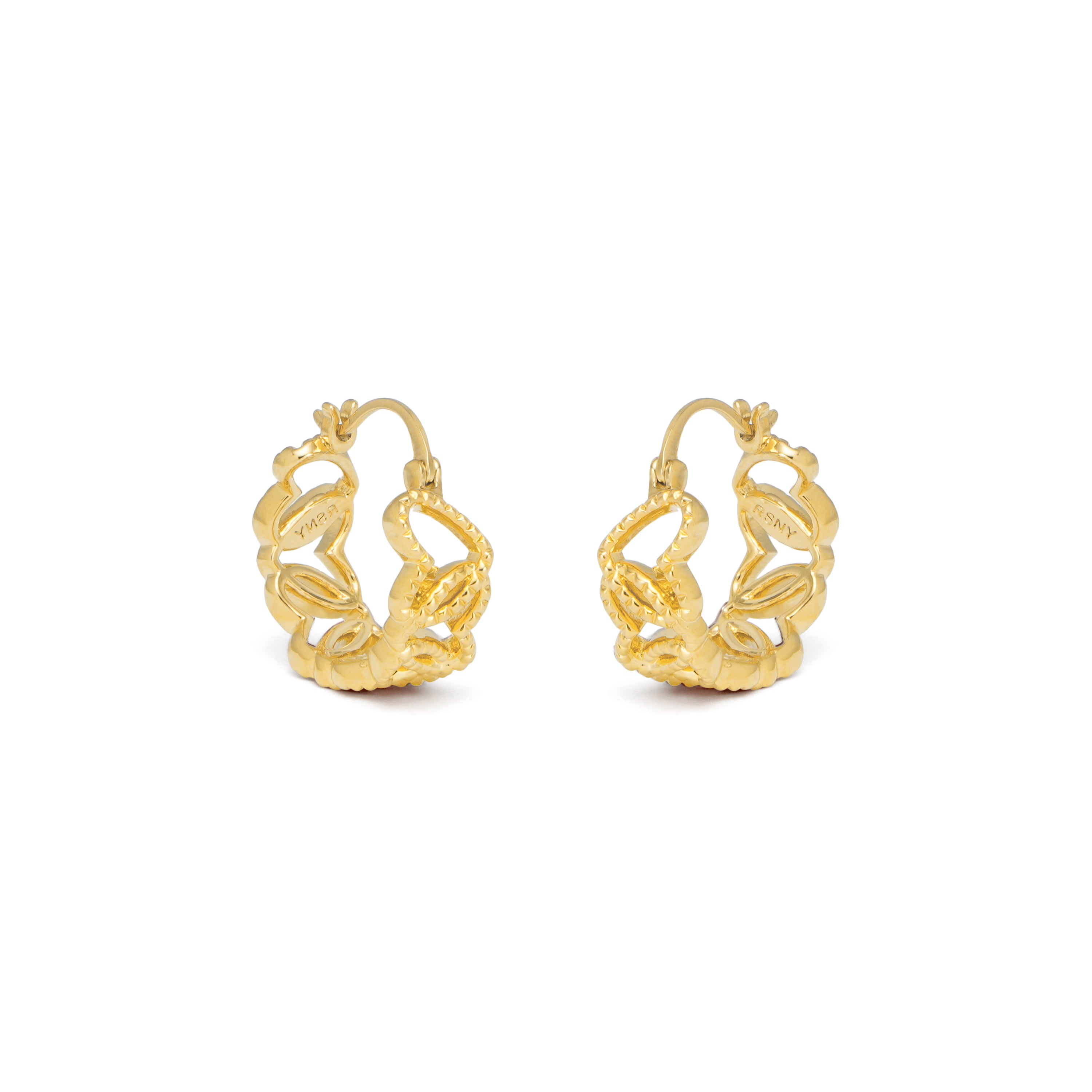RSNY Diamond Textured Love Earrings - RSNY R2066A copper gold-plated/S925 Tremella needle, weight: 5.5g Size: 18 * 7 * 20mm diamond pattern love element/lightweight hollowing process/pure manual inlay technology/mirror grade Seiko polishing