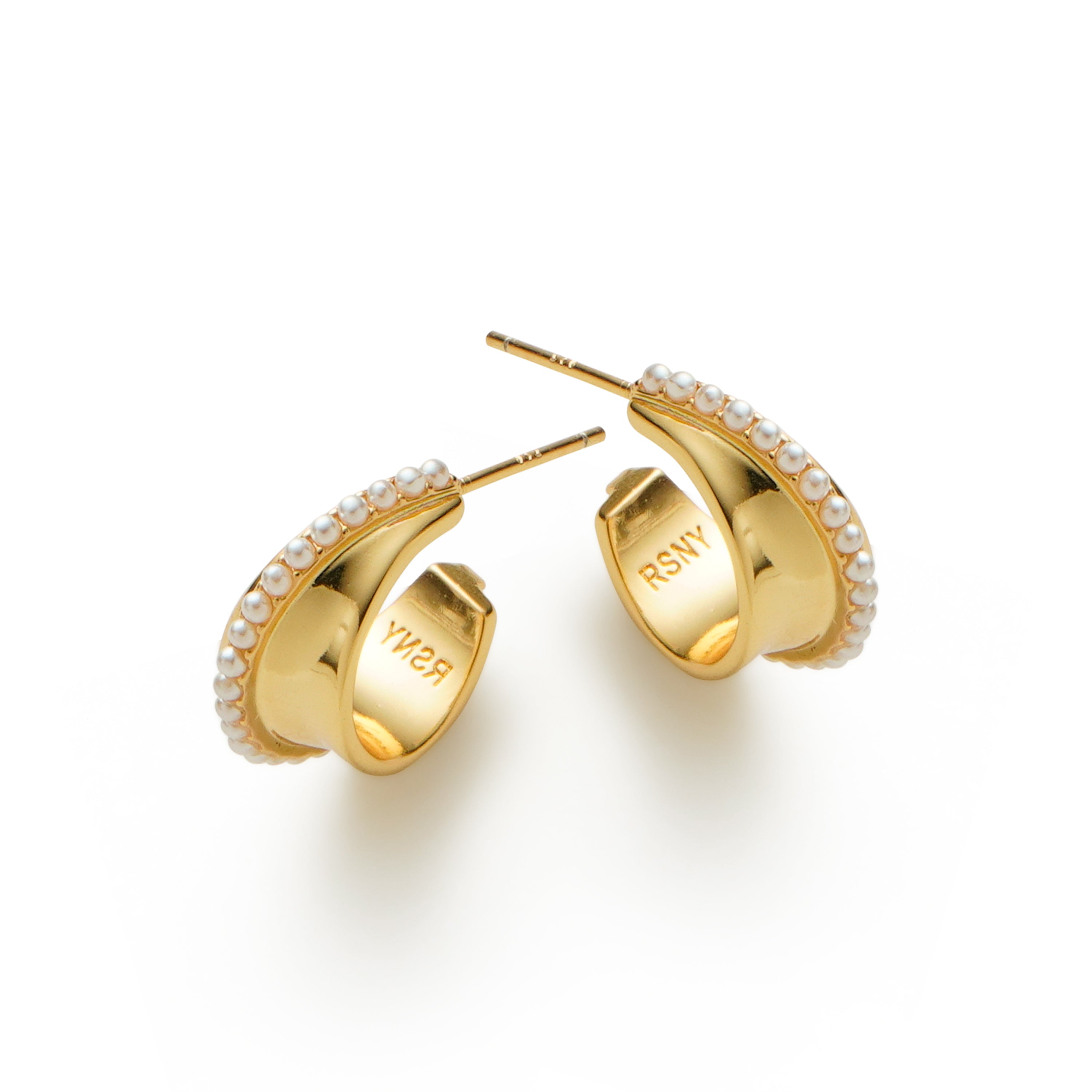 RSNY irregular shape earrings - RSNY R2172B 铜镀金/银耳针 约18*18*8mm 圆环型设计元素/时尚感几何造型/优选精品级贝珠/精致感细节处理