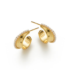RSNY irregular shape earrings - RSNY R2172B 铜镀金/银耳针 约18*18*8mm 圆环型设计元素/时尚感几何造型/优选精品级贝珠/精致感细节处理
