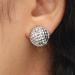 RSNY Diamond Textured Ball Earrings - RSNY R2021A Copper Rhodium Plated/S925 Tremella Needle Weight: 11.3g Size: 17 * 17 * 10mm Diamond pattern design elements/hemisphere geometry/lightweight hollowing process/mirror-grade precision polishing/high toughness spring ear buckle