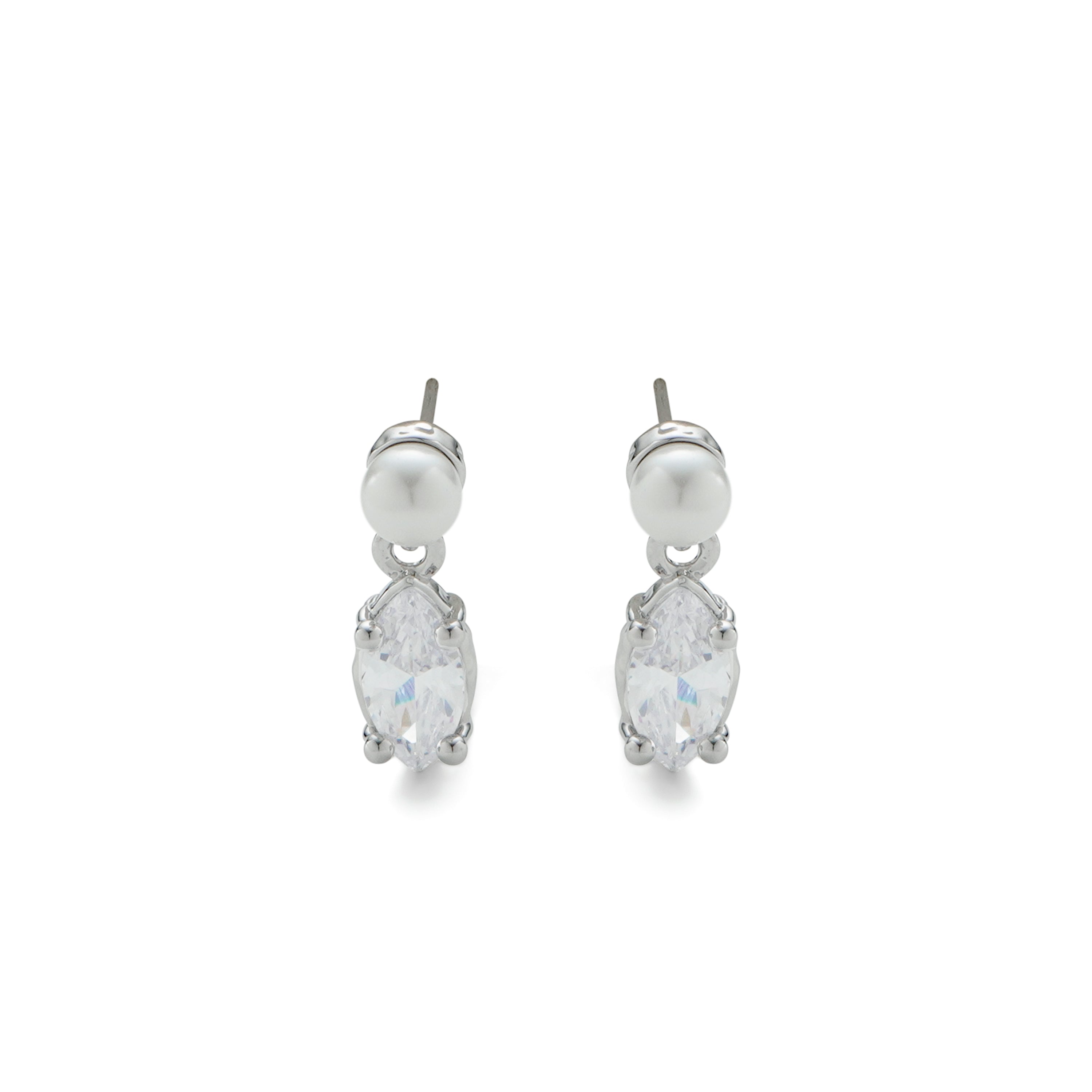RSNY irregular pearl stud earrings - RSNY R2151A 铜镀铑/银耳针 约8*18*7mm 波纹感设计元素/时尚感几何造型/精选优质仿钻石/精致感细节处理