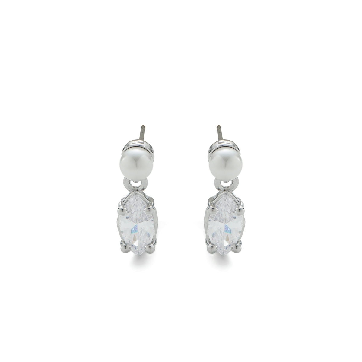 RSNY irregular pearl stud earrings - RSNY R2151A 铜镀铑/银耳针 约8*18*7mm 波纹感设计元素/时尚感几何造型/精选优质仿钻石/精致感细节处理