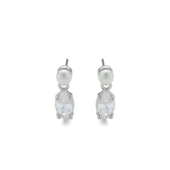 RSNY irregular pearl stud earrings - RSNY R2151A 铜镀铑/银耳针 约8*18*7mm 波纹感设计元素/时尚感几何造型/精选优质仿钻石/精致感细节处理