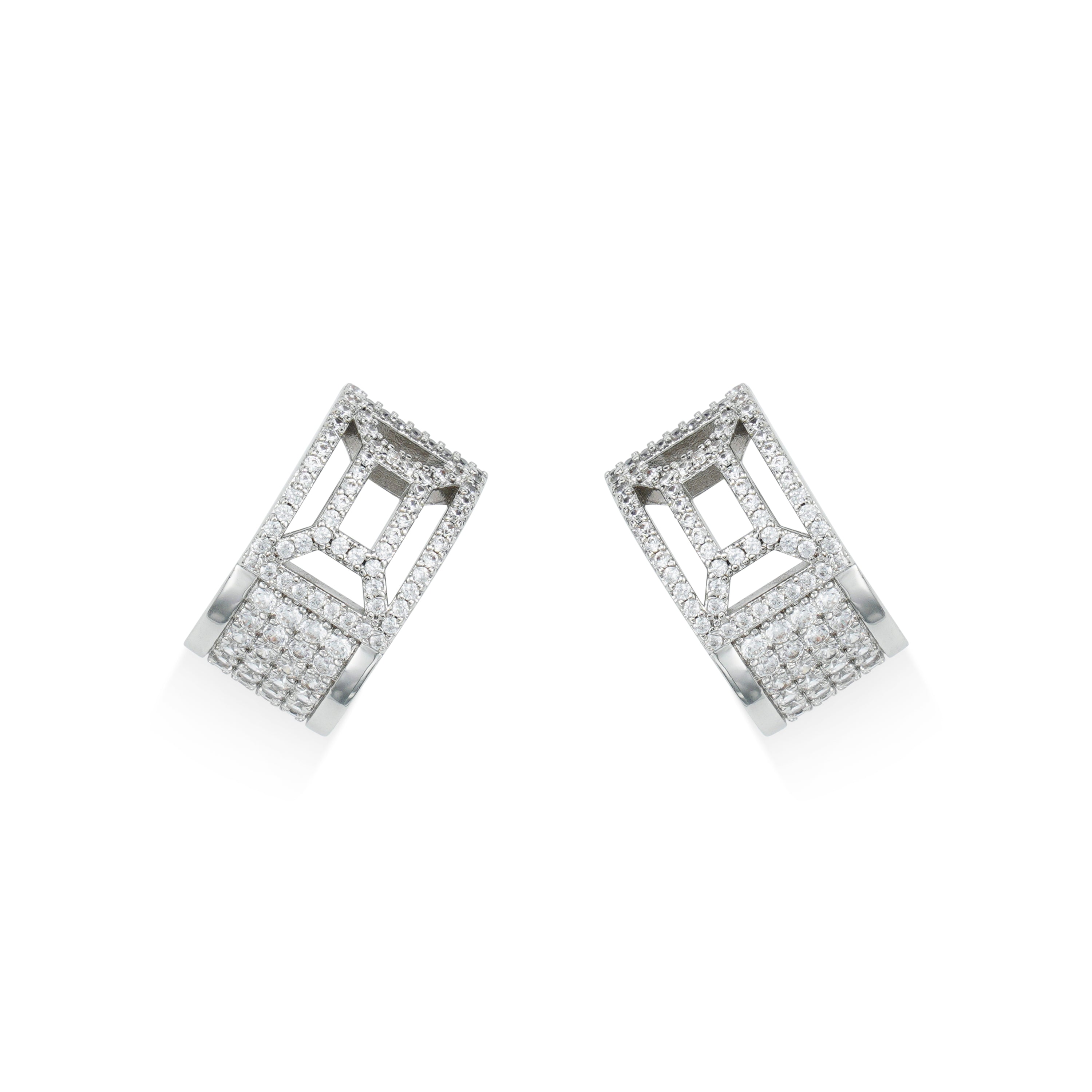 RSNY hollow geometric line earrings - RSNY R2102A Copper Rhodium Plated/Tremella Needle Size: 10 * 20 * 20mm geometric section modeling/mirror-level precision polishing/pure manual inlay technology/lightweight hollowing process