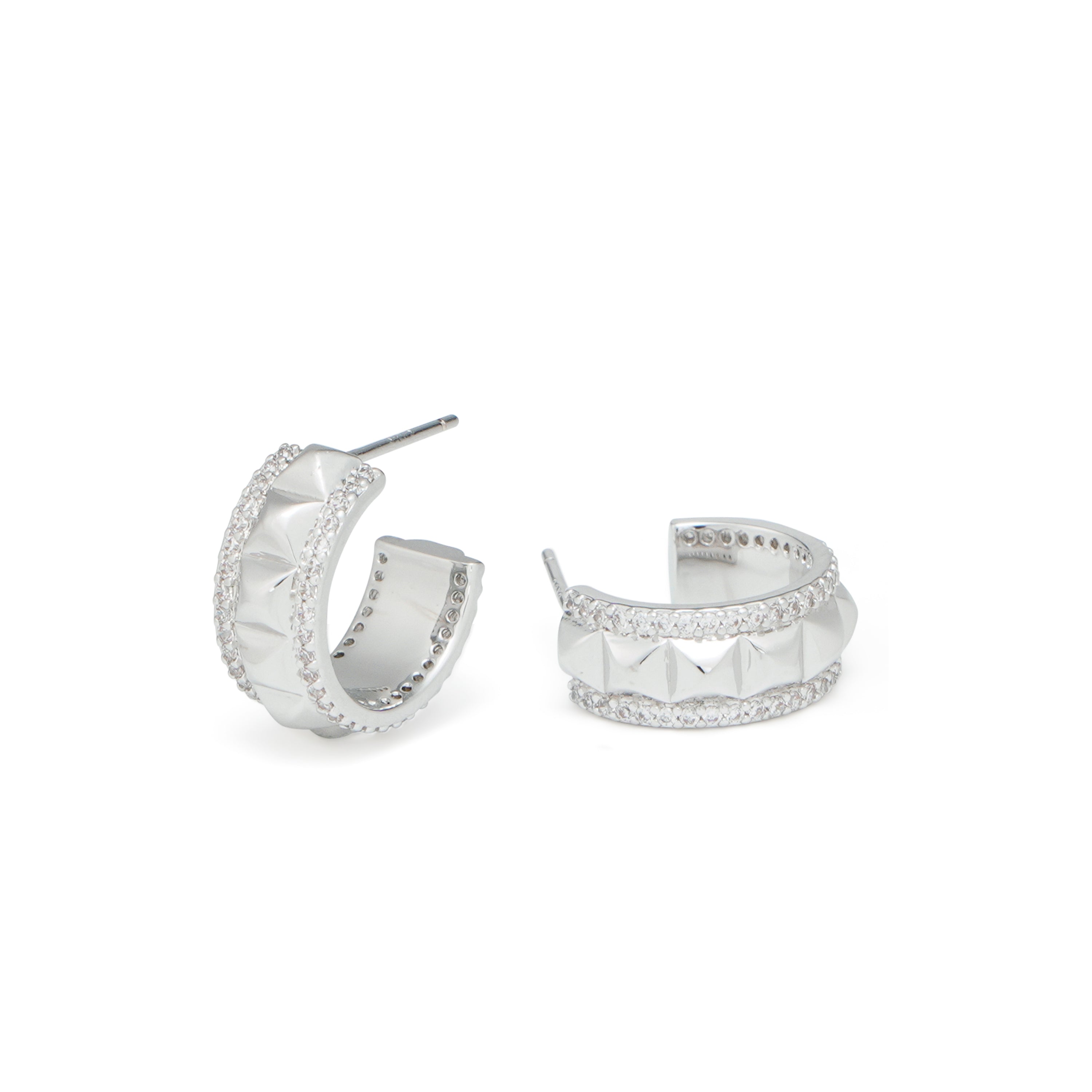 RSNY diamond pattern earrings - RSNY R2098A Copper Rhodium Plated/Tremella Needle Size: 7 * 15 * 16mm diamond-grade delicate cut/three-quarter-circle earrings/pure hand-set skills/exquisite detail processing