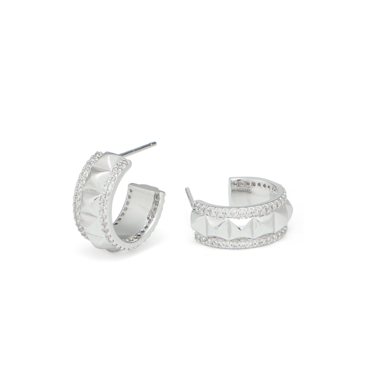 RSNY diamond pattern earrings - RSNY R2098A Copper Rhodium Plated/Tremella Needle Size: 7 * 15 * 16mm diamond-grade delicate cut/three-quarter-circle earrings/pure hand-set skills/exquisite detail processing