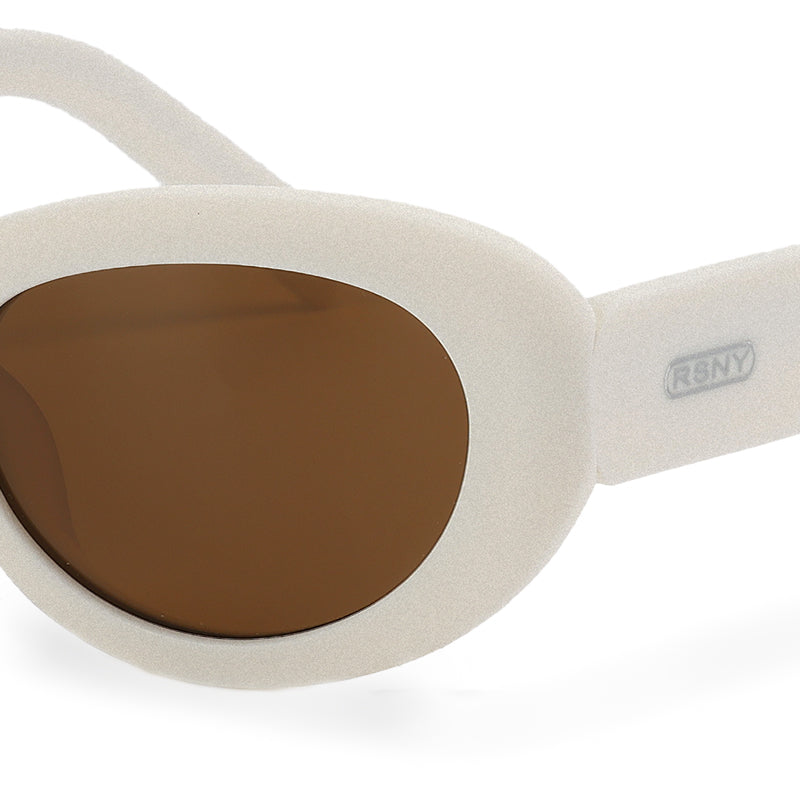 RSNY Moon OVAL Sunglasses - RSNY ·MJ0010B · Plate/nylon lenses · Frame width 145.7mm/temple length 145mm Lens width 51mm/height 34.9mm · Unisex moon art design/super touch matte plate/brand metal logo/fashionable milk white color scheme