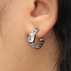 RSNY princess square chain earrings - RSNY R2106A 铜镀铑/银耳针 约6*19*20mm 几何感切面造型/镜面级精工抛光/精致感细节处理/精选优质仿钻石