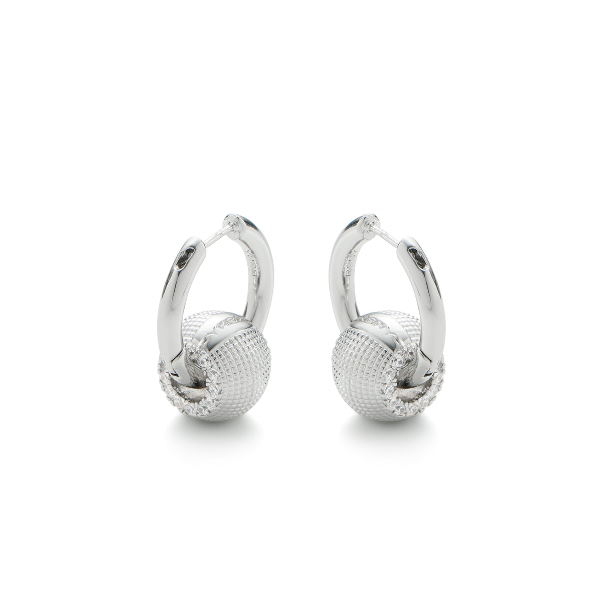 RSNY Diamond Textured Earrings - RSNY R2157A 铜镀铑/银耳针 约13*20*24mm 波点型设计元素/时尚感几何造型/纯银高品质耳针/精致感细节处理