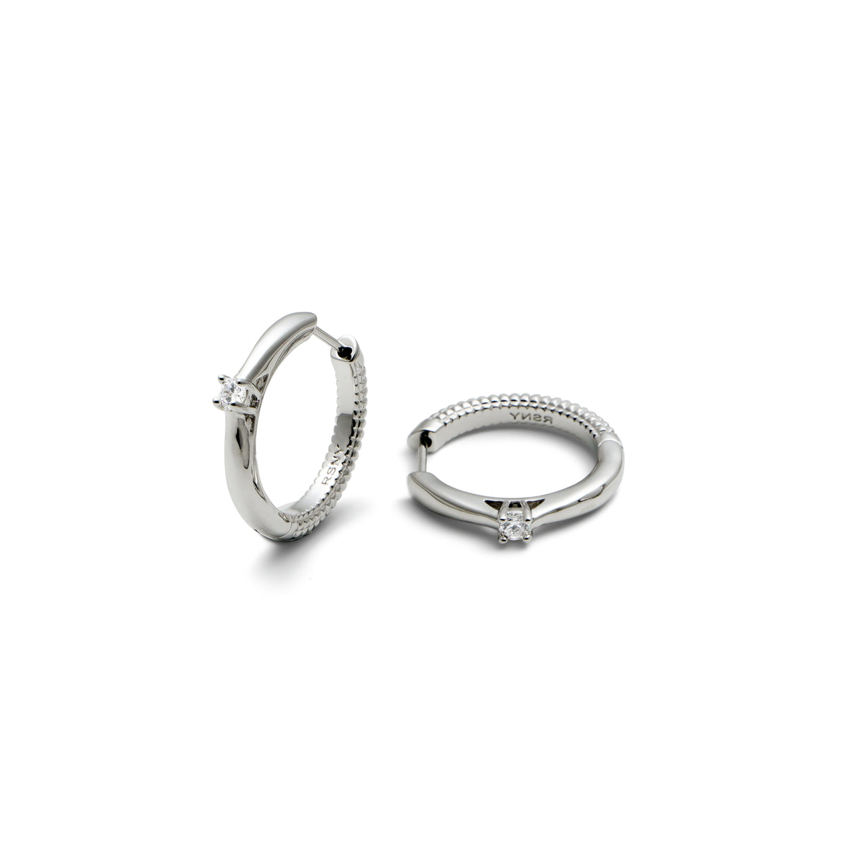 RSNY ring shape earrings - RSNY R2029A Rhodium copper plating/cubic zirconia Weight: 5.5g Size: 21 * 3 * 24mm Diamond pattern design elements/diamond ring type exquisite shape/pure hand inlay skills/sterling silver high-quality ear needles