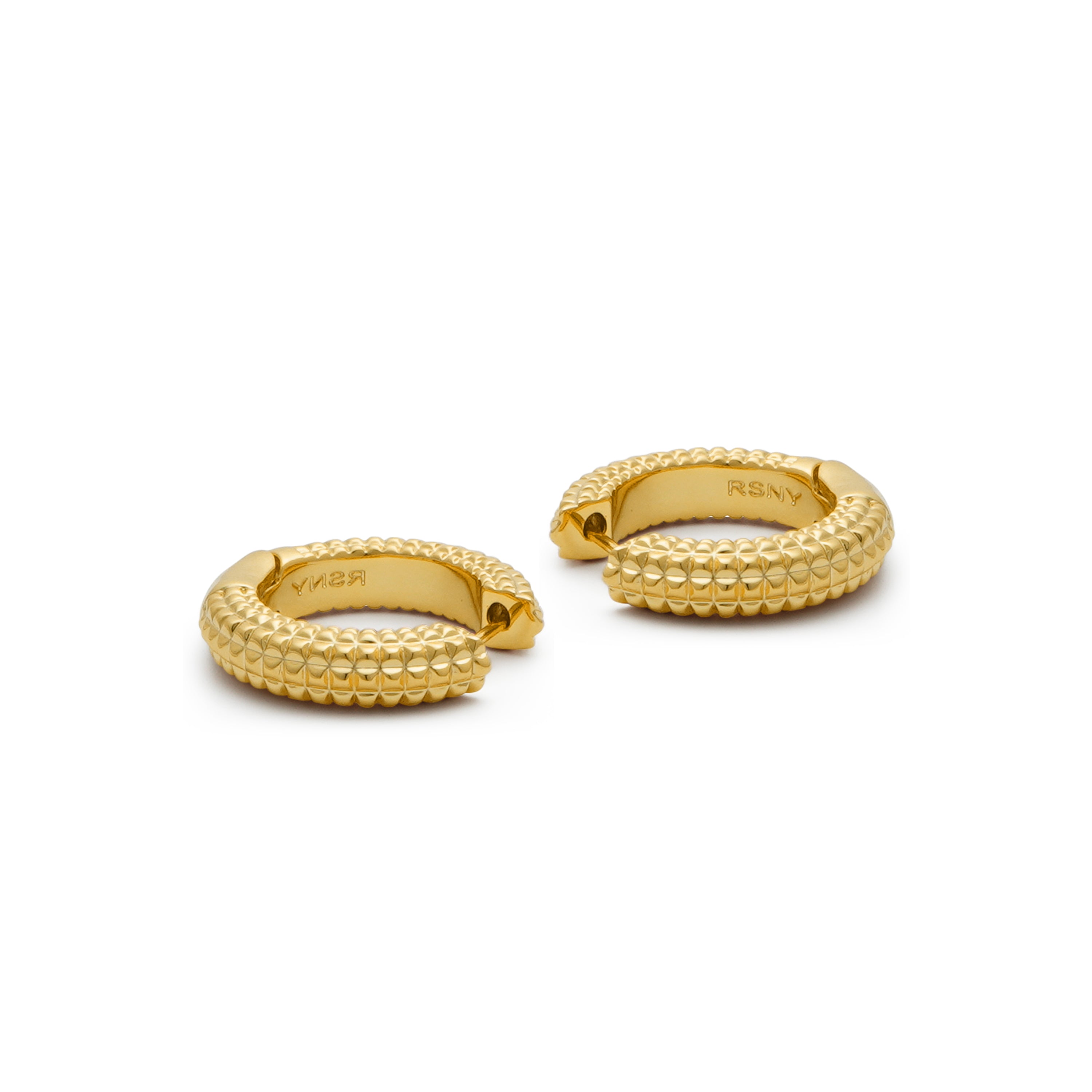 RSNY Diamond Textured Earrings - RSNY R2020B Copper Gold Plated/S925 Tremella Needle (Sterling Silver Only) Weight: 11.8g Size: 21 * 5 * 23mm diamond pattern design elements/exquisite detail processing/mirror-grade Seiko polishing/sterling silver high-quality ear needles/lightweight brand craftsmanship